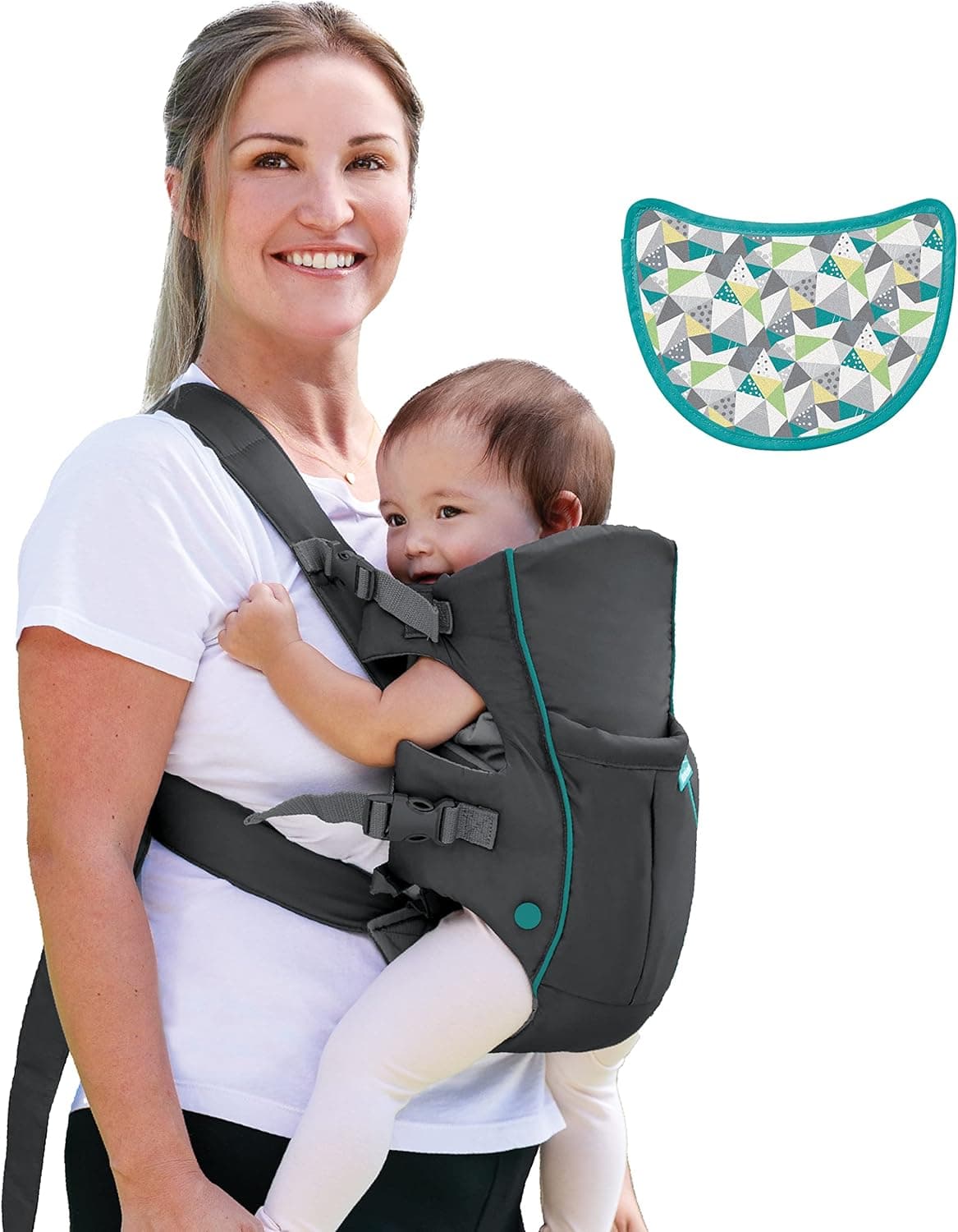 Infantino Swift Classic Mochila Portabebé 2-en-1 con Babero Wonder Cover, Correas Ajustable, Esencial para el Registro de Bebés, para Recién Nacidos hasta Niños Pequeños de 3,18–11,79 kg, Gris