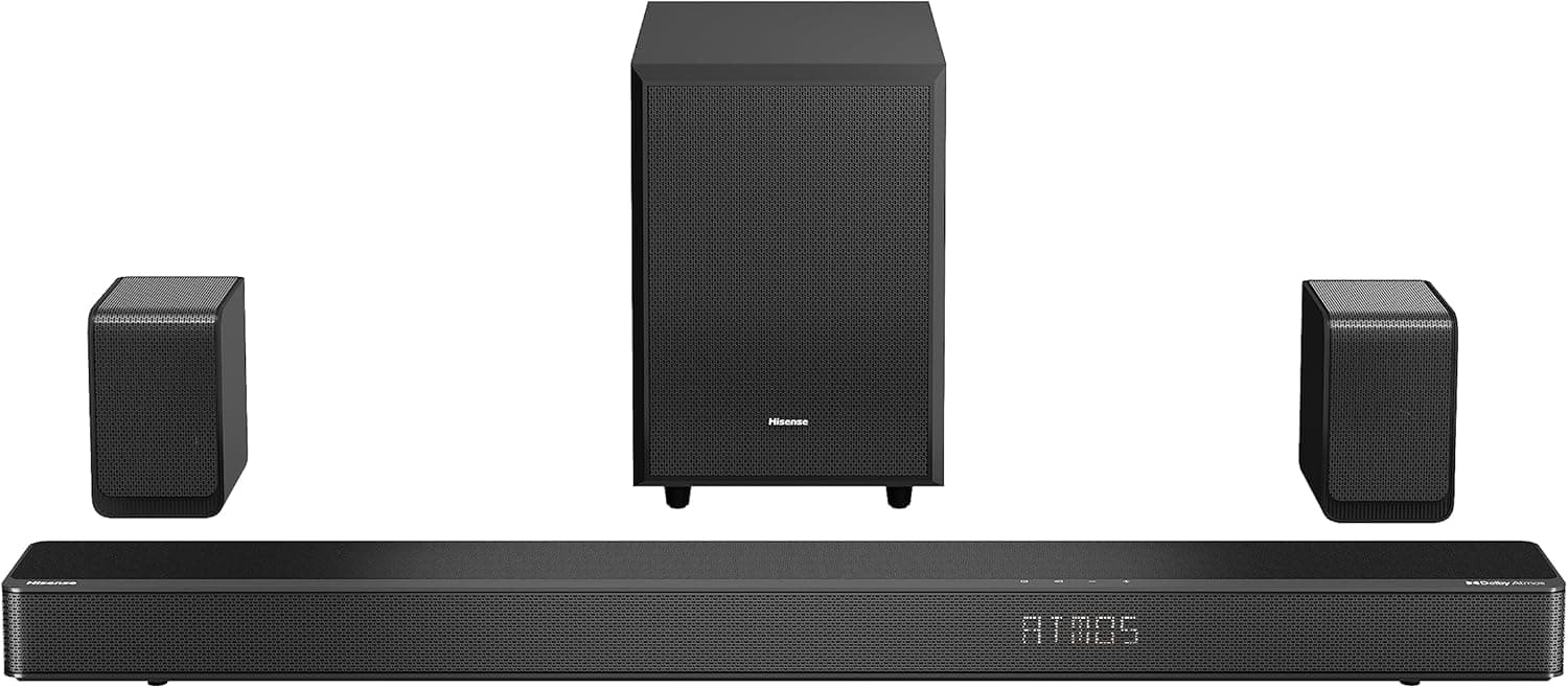 Hisense AX5125H - Barra de Sonido 5.1.2, 500W, Subwoofer y Altavoces Traseros inalámbricos, Altavoces Tiro Techo, Dolby Atmos, Hi Concerto, 7 Modos EQ, 4K Pass Through, Bluetooth 5.3
