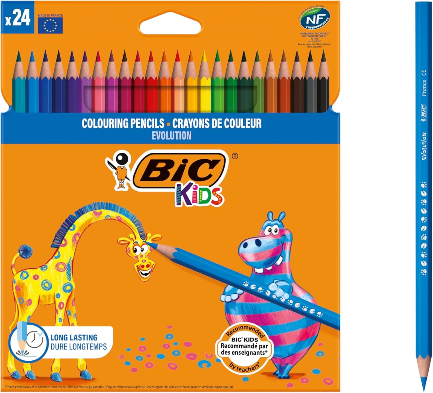 BIC Kids Evolution ECOlutions Lápices para Colorear - colores Surtidos, Blíster de 24 unidades