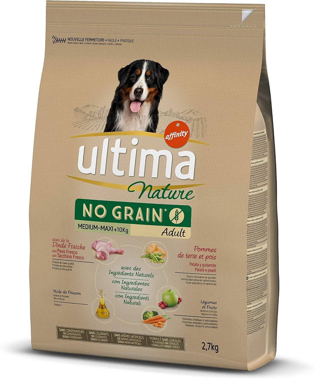 Ultima Nature Pienso para Perros No Grain Medium-Maxi con Pavo - 2.7 kg, 1 x 2700 g