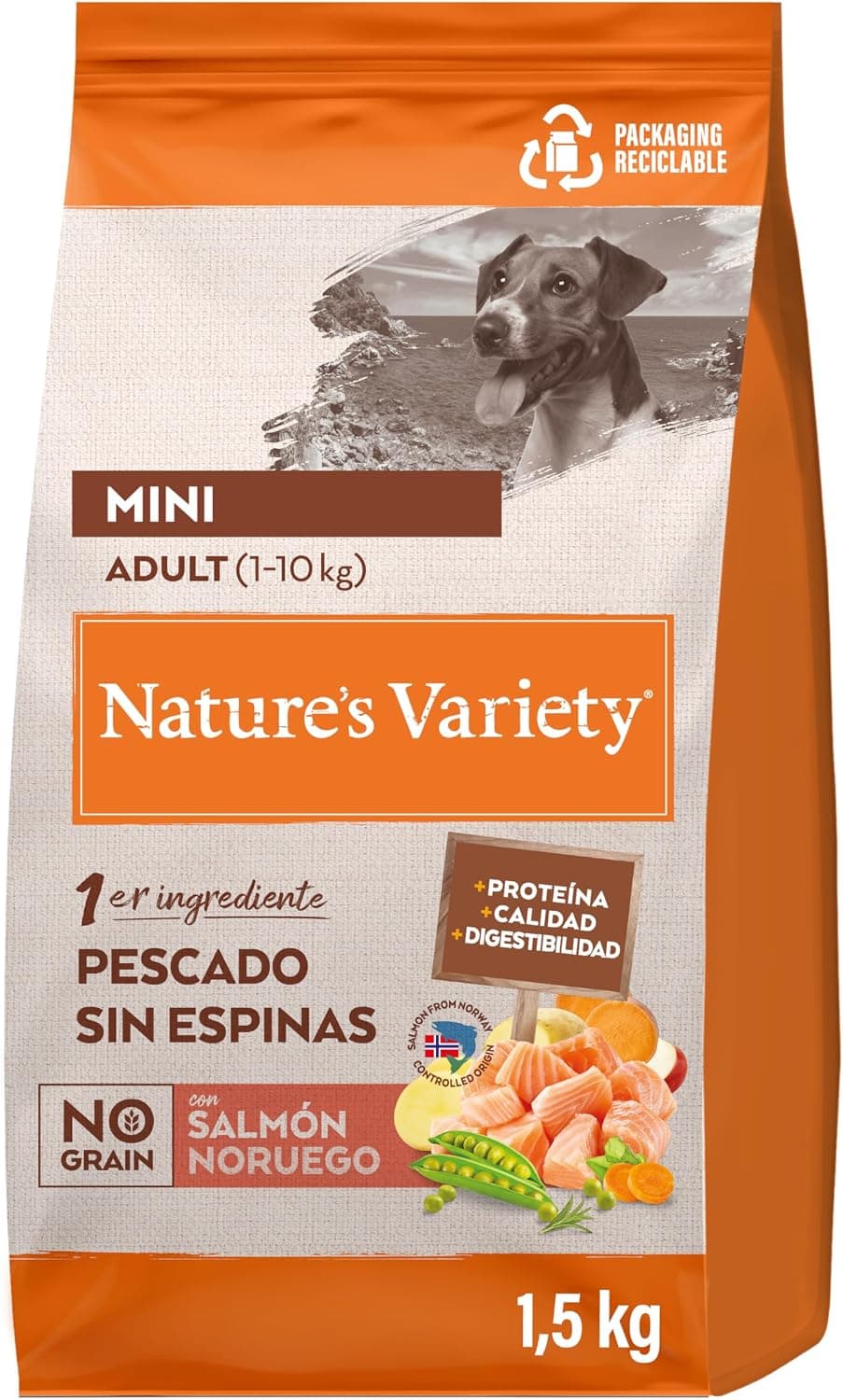 Nature's Variety No Grain Pienso para Perros Adultos con Mini con Salmón Noruego - 1,5kg