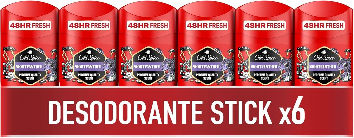 Old Spice Night Panther Desodorante en Barra para Hombre, 6x50ml