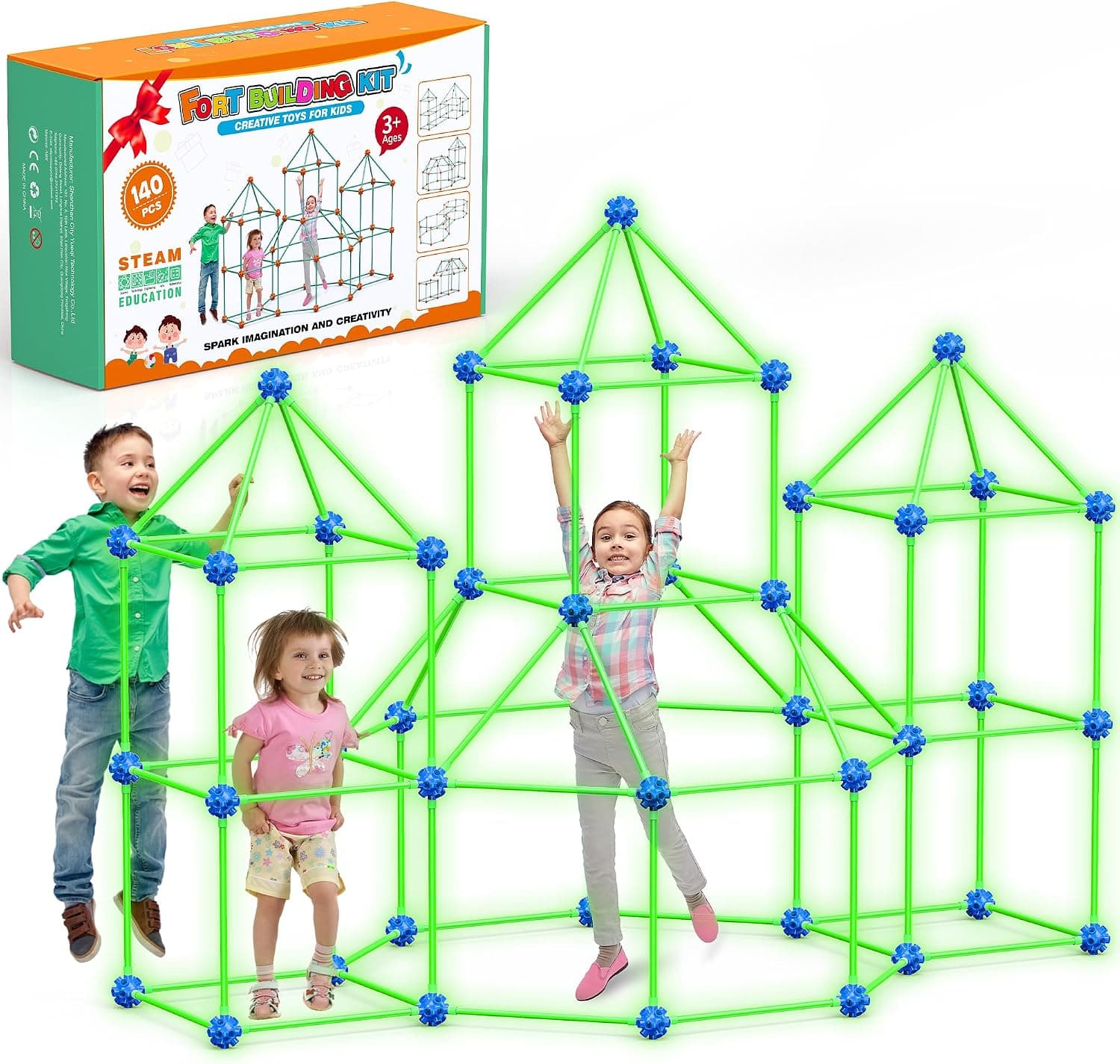 Kit fortaleza 140 piezas brilla oscuridad, juguete construcción +4 años