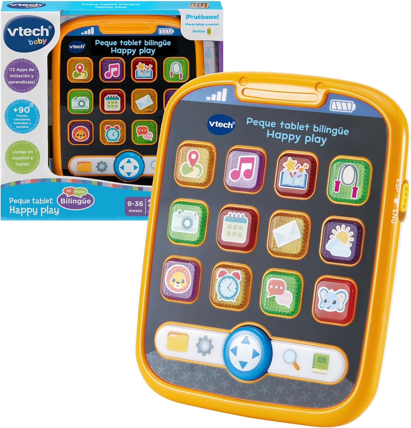 VTech-Baby Peque Tablet bilingüe Happy Play, Español-Inglés, Tableta educativa Infantil, Nuevo Vocabulario, Fomenta Desarrollo lenguaje, Regalo bebés +6 Meses, Versión ESP
