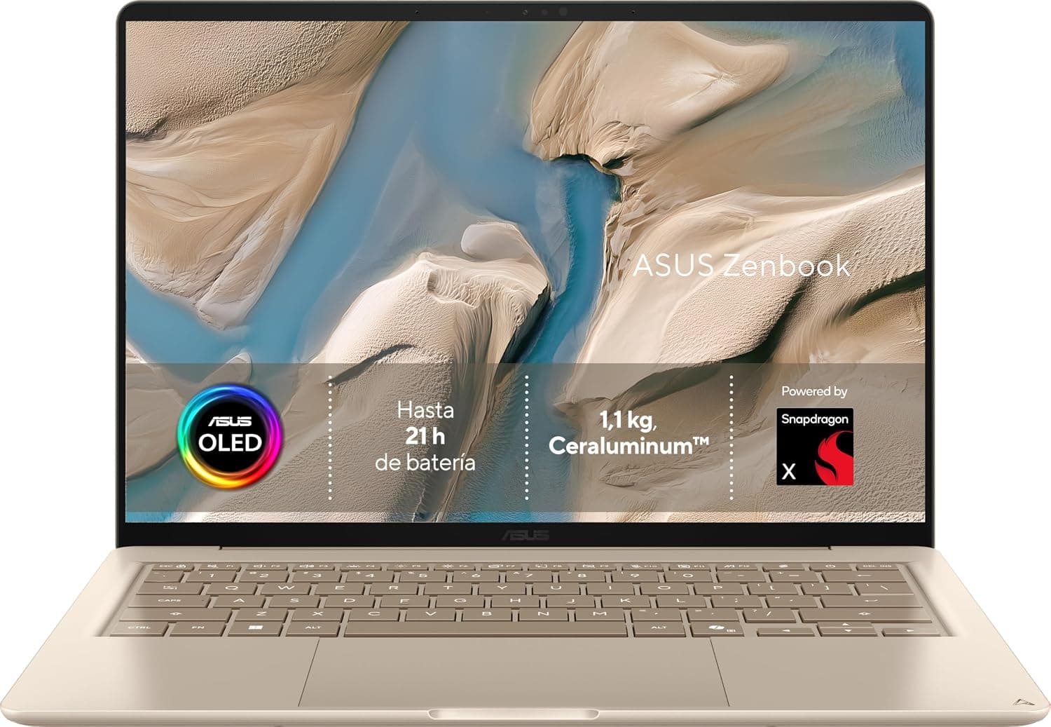 ASUS Zenbook 14 OLED UX3480QA-U1155W Copilot+ PC Copilot+ PC - Ordenador Portátil WUXGA (Snapdragon X1-26-100, 16GB RAM, 256GB SSD, Adreno GPU, Windows 11 Home) Zabriskie Beige - Tec. QWERTY ESP