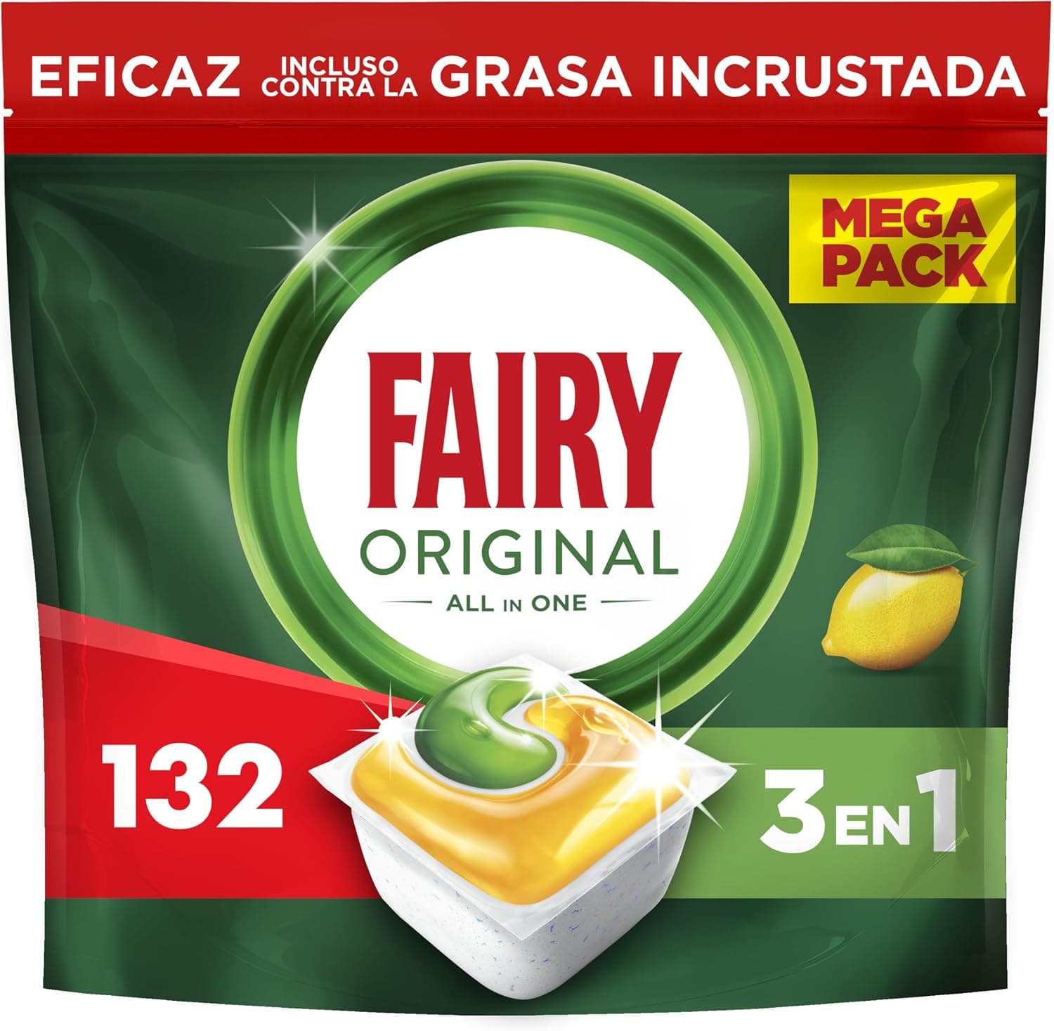 Fairy Original Cápsulas Lavavajillas Para Máquina Limón, 132 Cápsulas