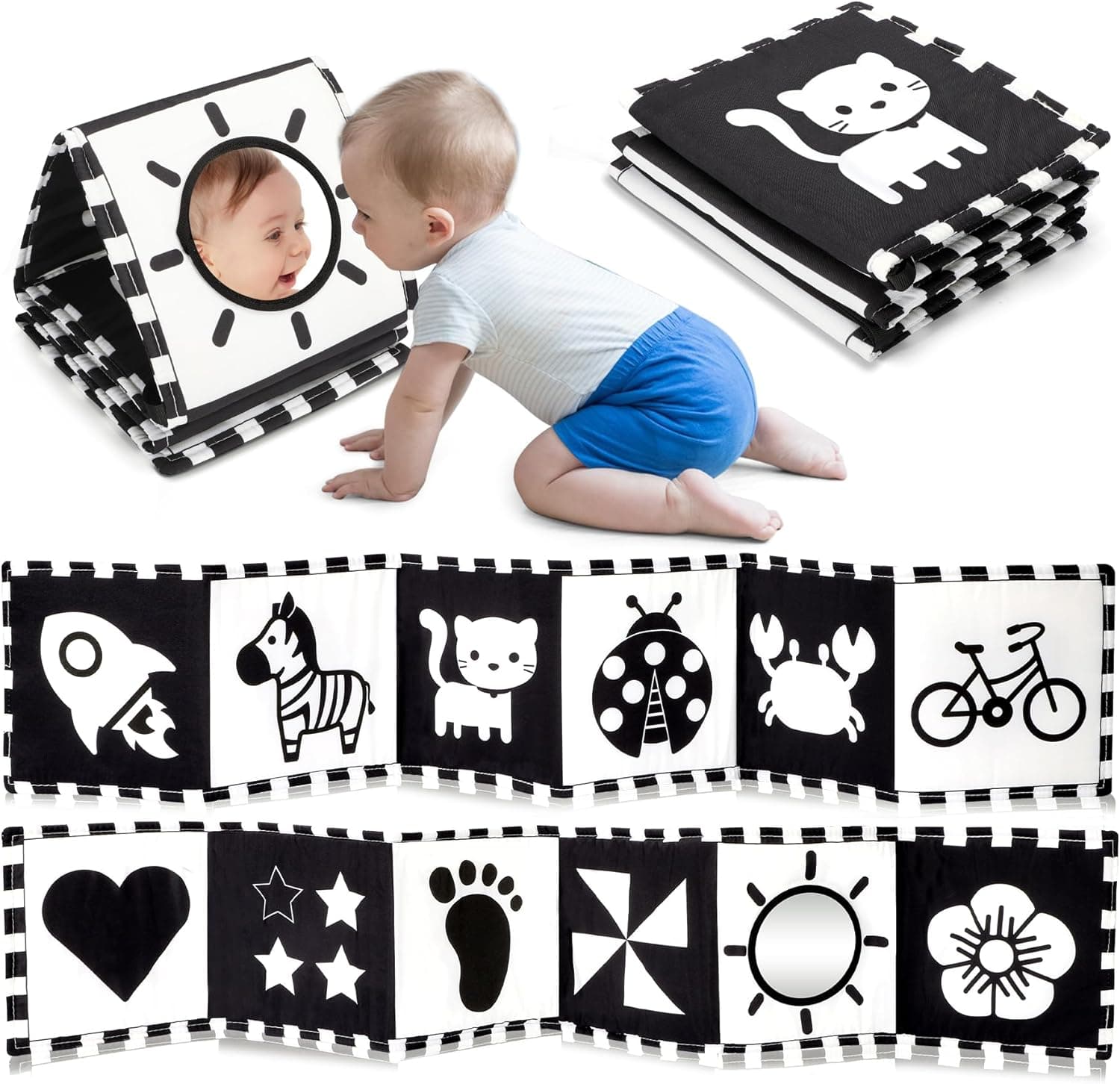 URMYWO Libro Bebé Blanco Y Negro, Tummy Time Bebé Montessori