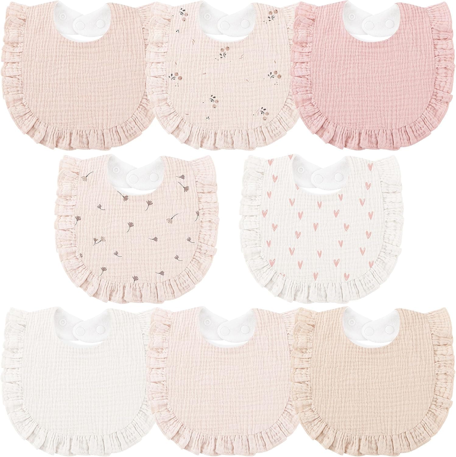 Bearmoss Baberos Bebé Recién Nacido Muselina de Algodón Bavoirs Bebe,Absorbe y Ajustable Baberos Bandana,Baberos para Bebés en Fase de Dentición para Bebe 8 Piezas