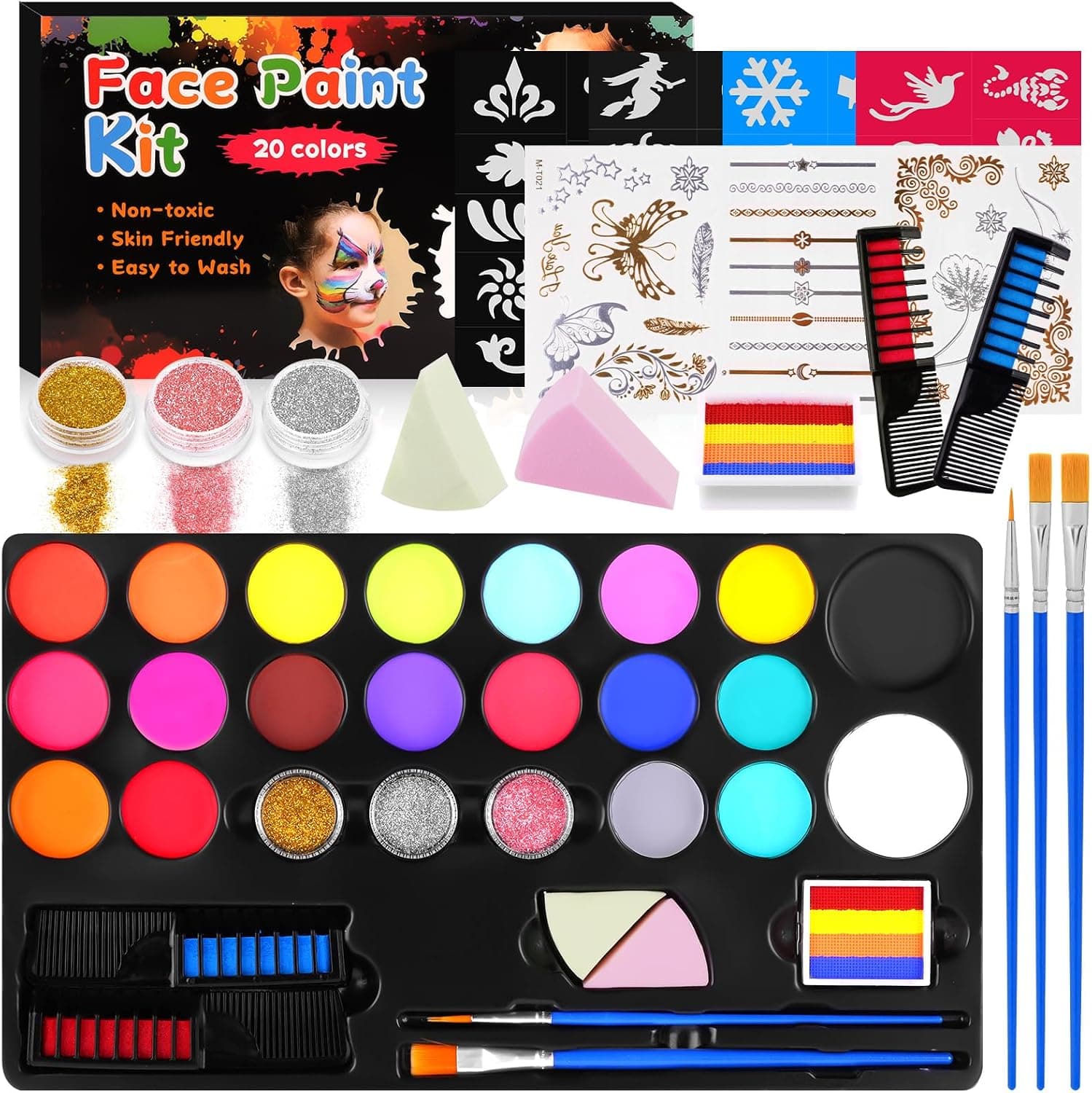 Juego de Pintura Facial,20 Colores Pintura Corporal y Facial