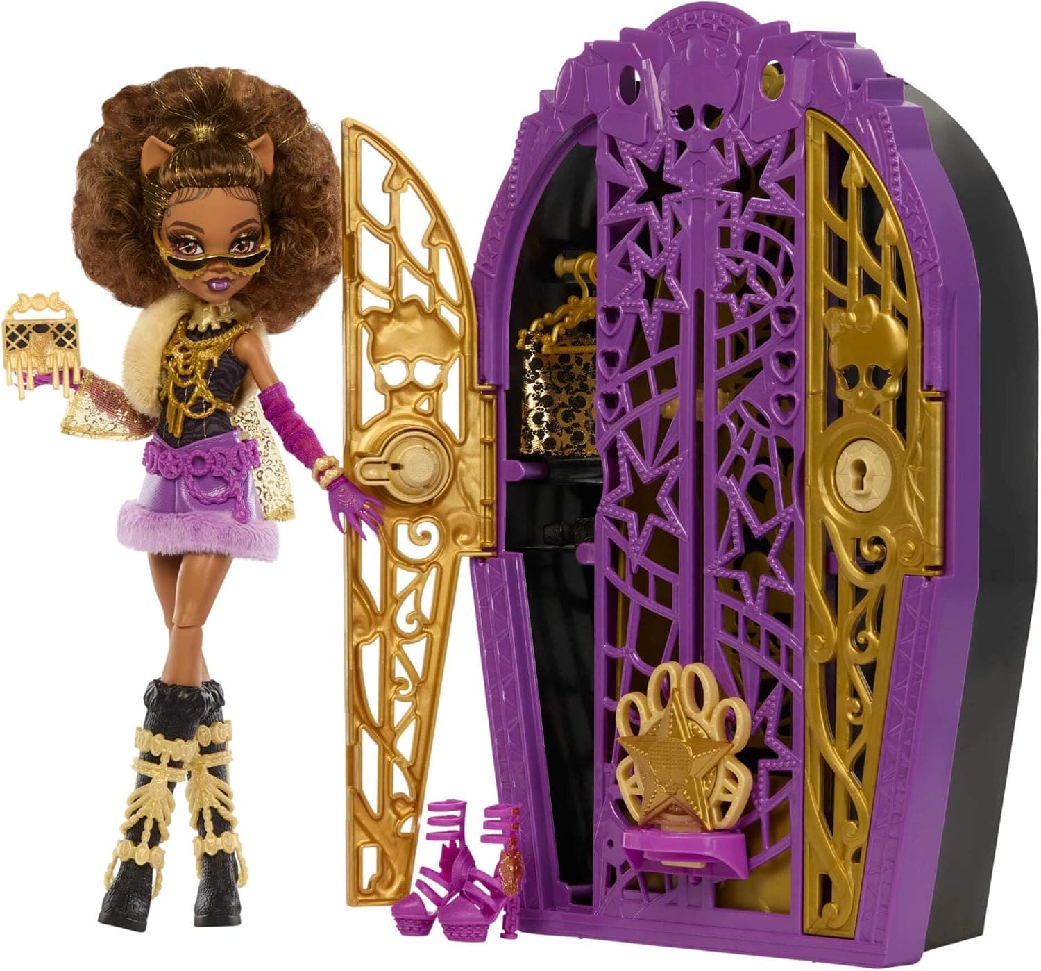 Monster High Skulltimate Secrets Hauntlywood Mysteries Clawdeen Wolf Conjunto de muñeca y accesorios, con armario y más de 19 sorpresas con mucho glamour, incluida ropa de muñeca, JBG80