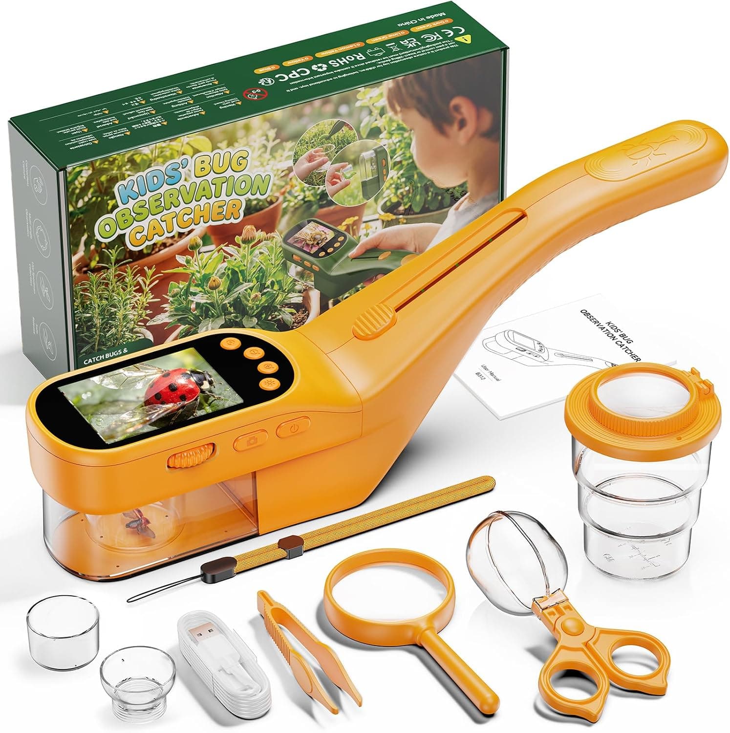Atrapa Insectos con 500X Pantalla - Kit Explorador Niños(Amarillo)
