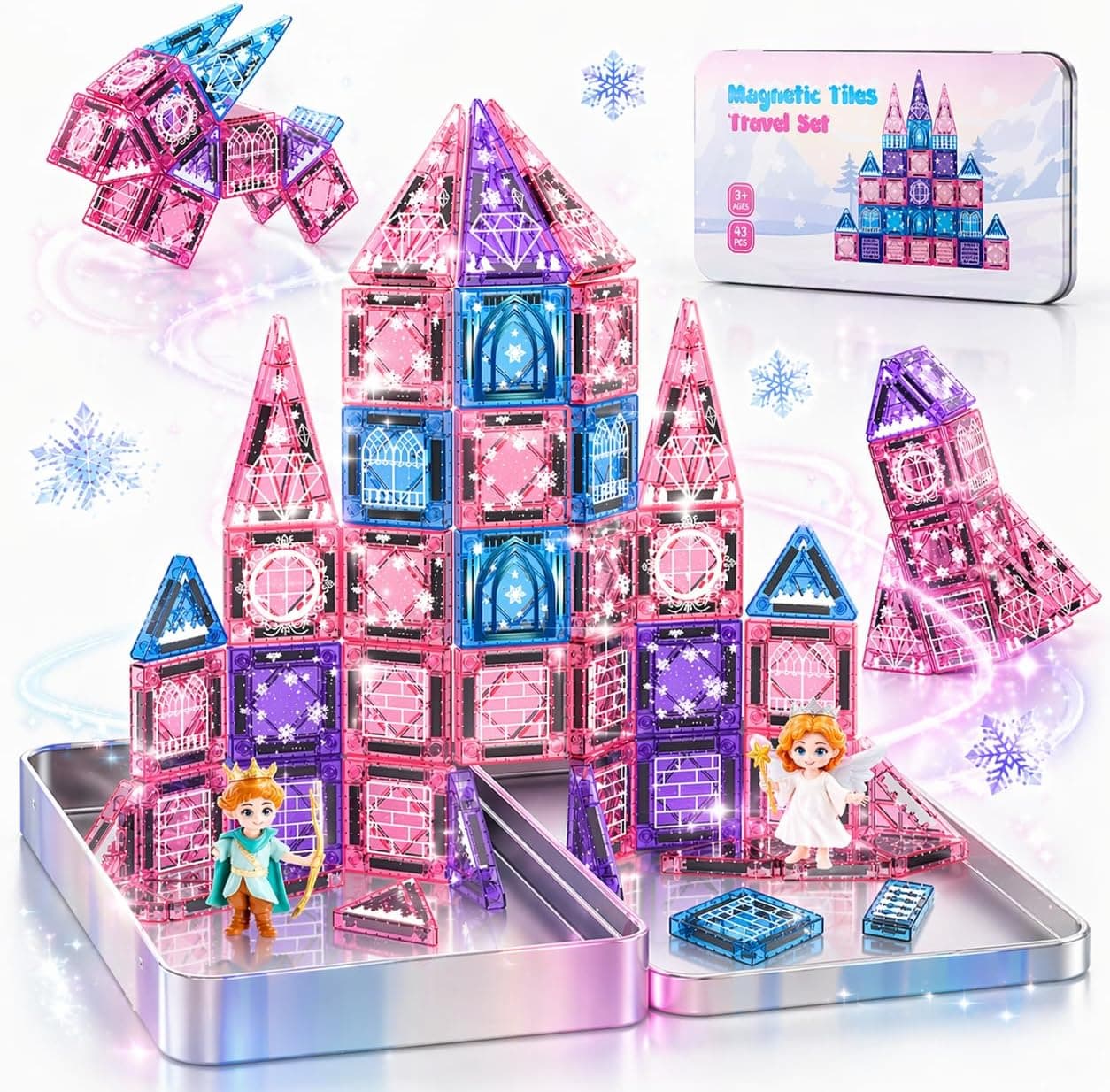 Bloques Magneticos Construccion Niños 43 Piezas, Juguetes Niña 3 4 5 6 Años Piezas Magneticas Niños Regalo Niña 3-6 Años Educa Magnetic Tiles Building Blocks Regalos de Cumpleaños Juegos de Viaje