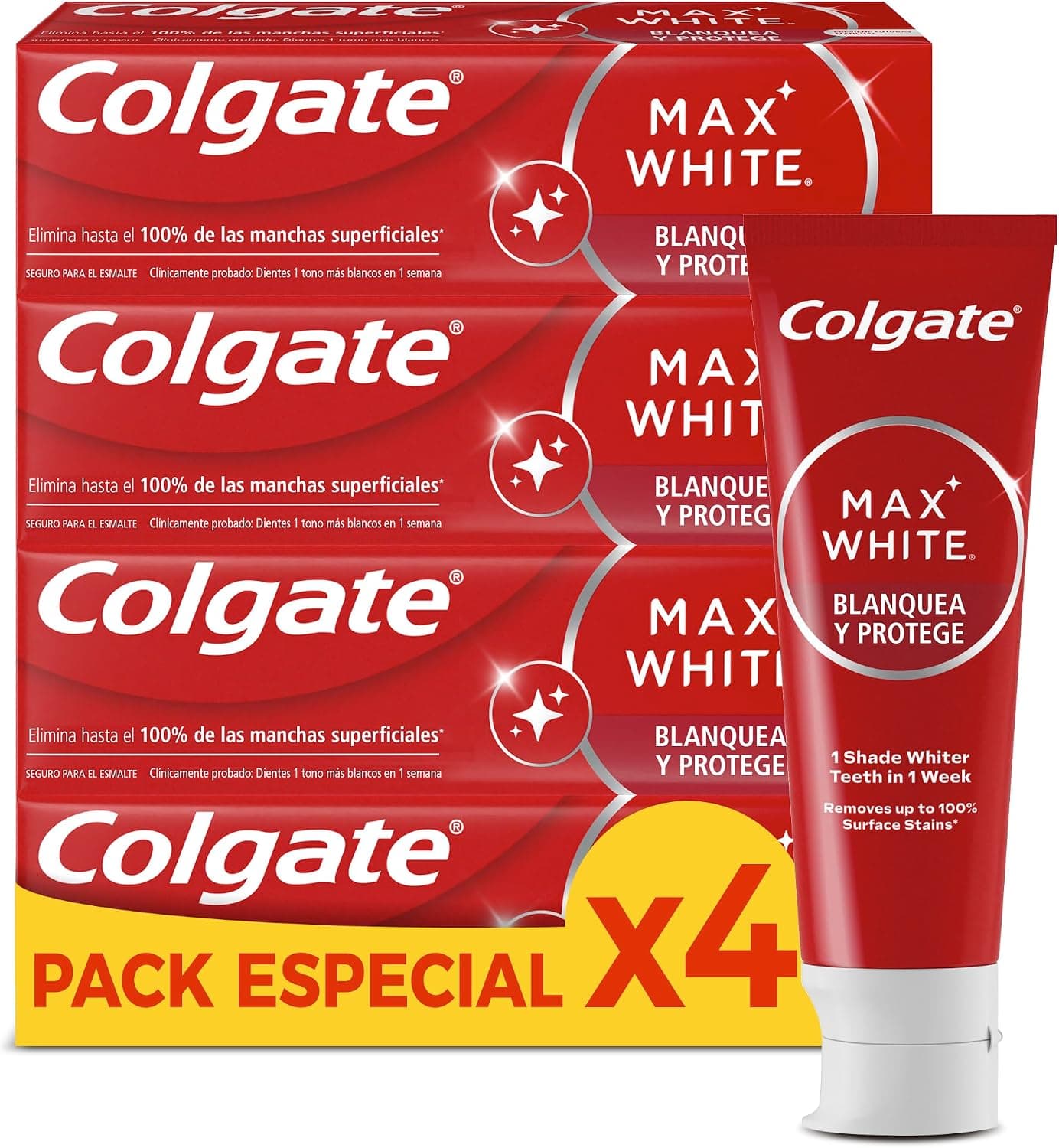 Colgate Max White Blanquea y Protege Pasta de Dientes 4x75ml