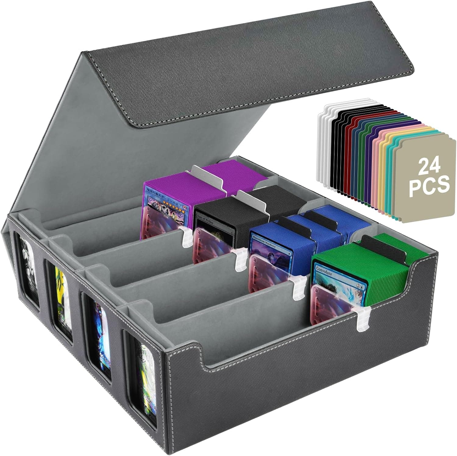 Aolso Caja de Barajas para Cartas，Deck Box para 2400+ PTCG Cartas sin Fundas, Flip Caja de Almacenamiento de Tarjeta con 24Card Dividers, para MTG TCG PTCG para Coleccionar e Intercambiar (Gris)