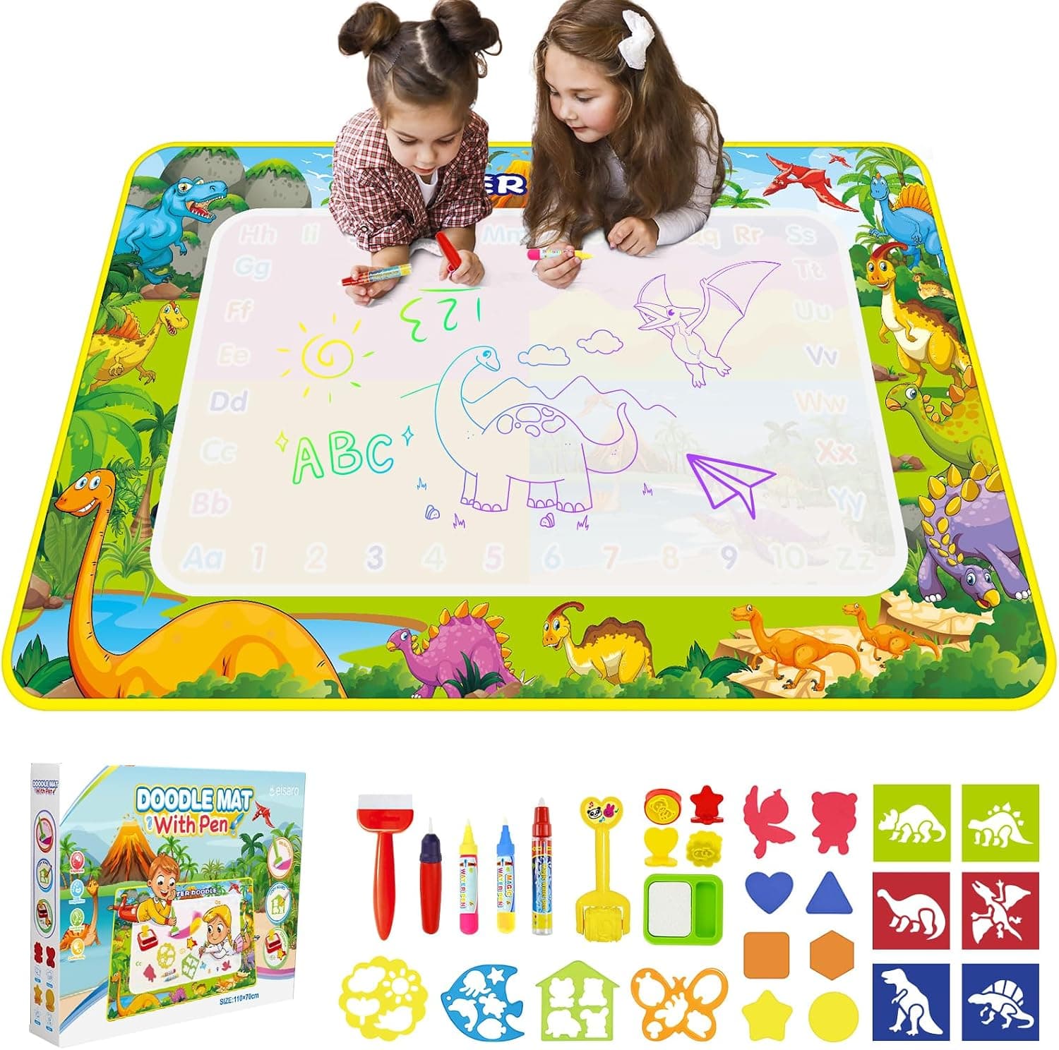 Alfombra para Pintar con Agua, Pizarra Mágica Reutilizable 110x70 cm – Juguete Educativo de Aprendizaje Temprano para Niños de 2 a 6 Años, Regalo sin Tinta ni Mancha con 4 Bolígrafos y Libro de Dibujo