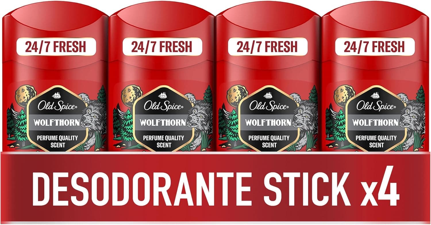 Old Spice Wolfthorn Desodorante en Barra para Hombre, 4x50ml.
