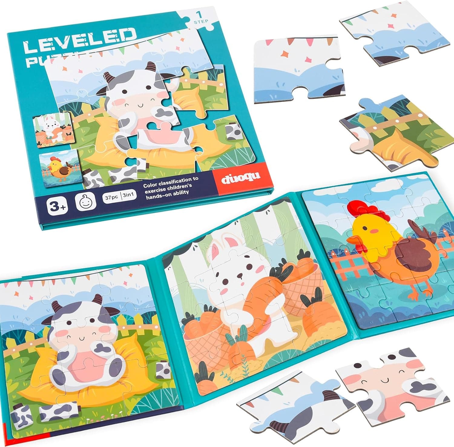 ASTARON Puzzle Magnético para Niños, Rompecabezas Temáticos de Granja de 9-12-16 Piezas, Juguetes de Viaje educativos Coche Avión Actividades Regalos de cumpleaños para niños