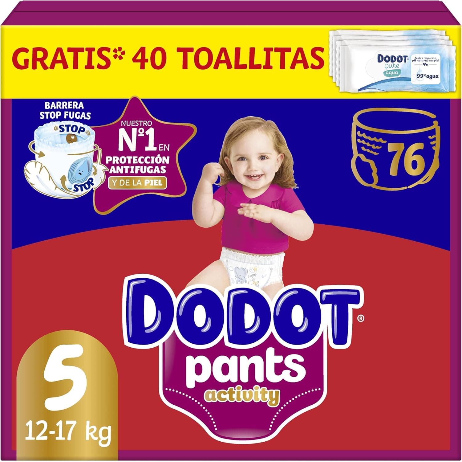 Dodot Pañal-Braguita Bebé Activity Talla 5 (11-17kg), 76 Pañales