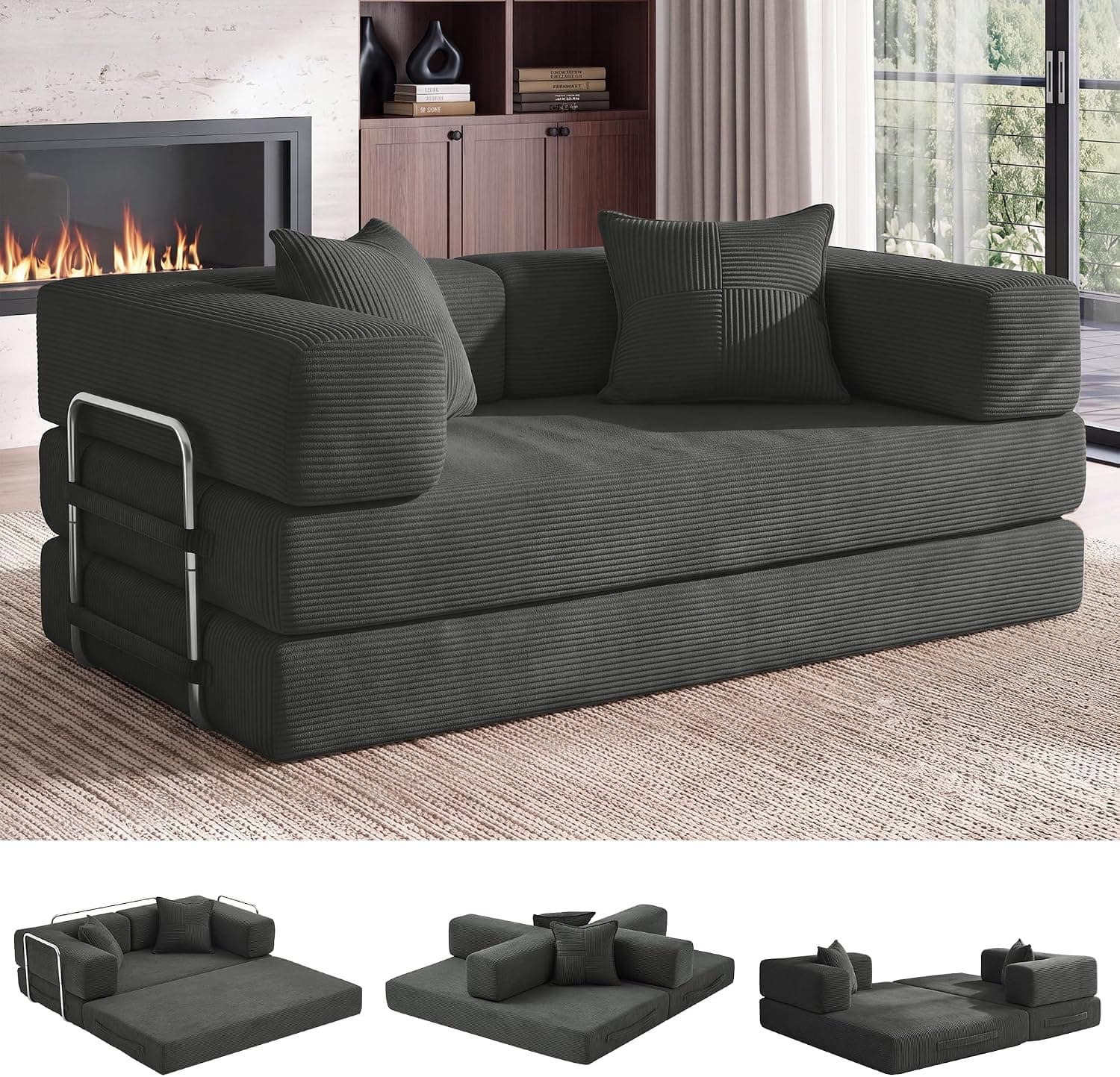 Vipbear Sofá Cama de Suelo 160cm,Plegable de Boneless de 2 plazas,Gris