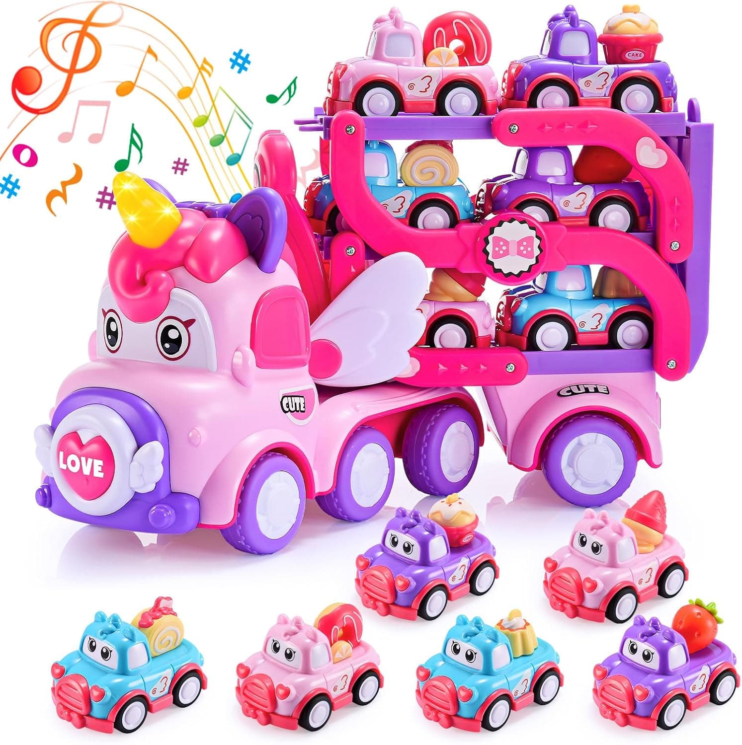 EUCOCO Camiones de Juguete para Niños 1 2 3 4 5 6 Años, Juguetes Niña 1-6 Años Unicornios para Niñas Regalo Niña 1-6 Años Camion Juguete Regalos Cumpleaños Niño Coches para Niños Regalo Navidad Niñas