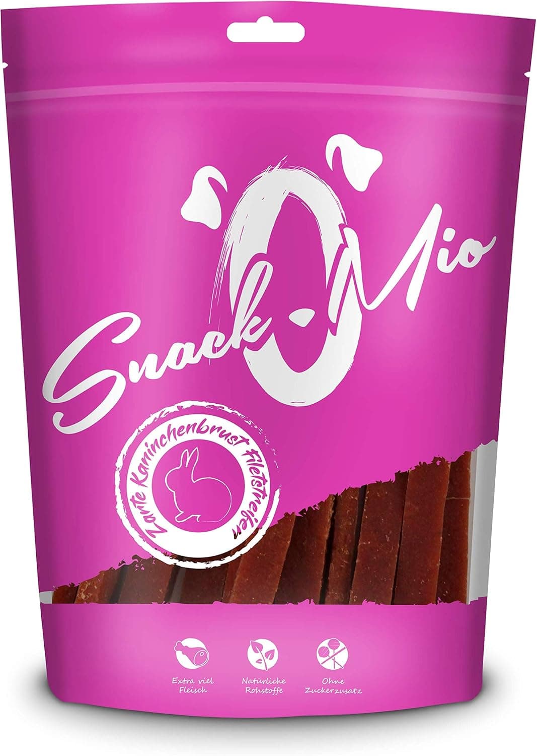 SnackOMio - Snack Premium para Perros - Tiras de Filete de pechuga de Conejo, sin Cereales, 1 Pack (1 x 70g)