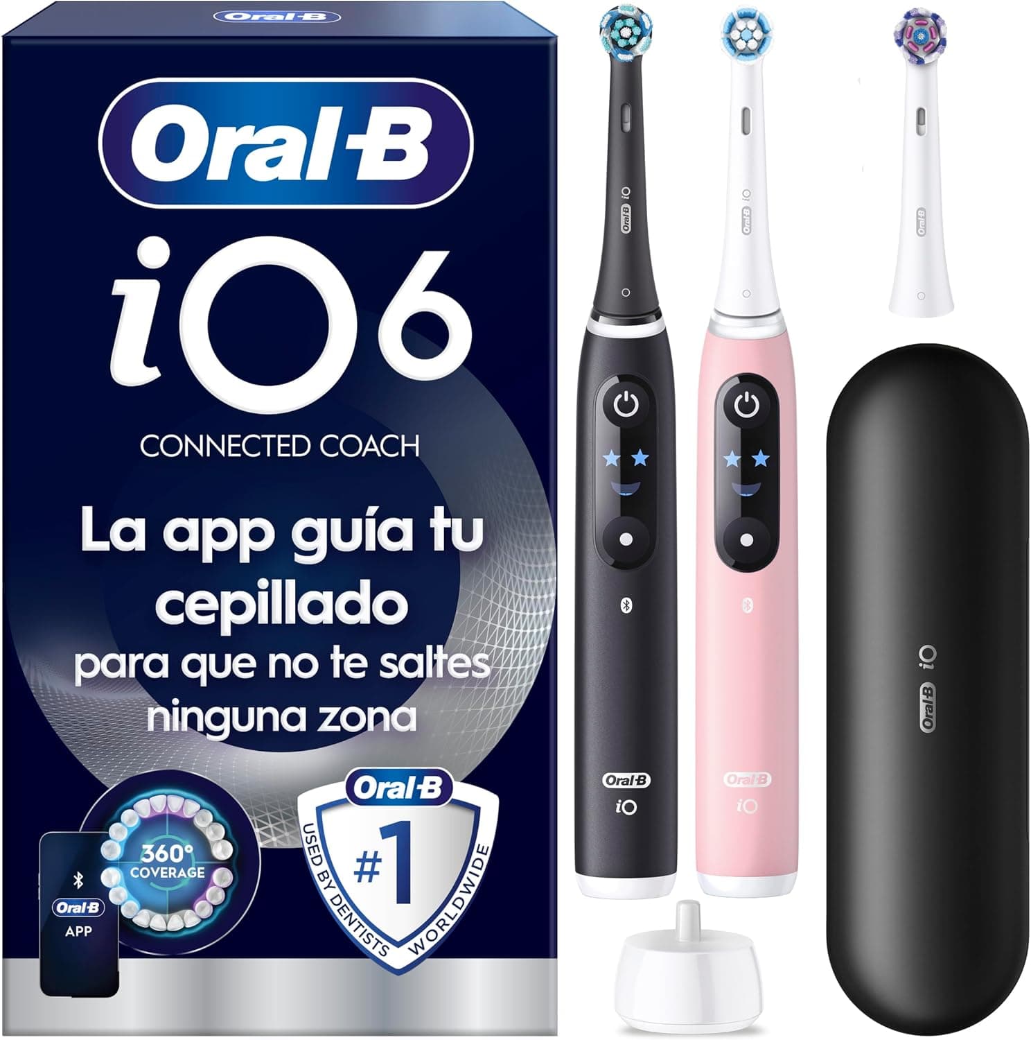 Oral-B iO 6 Cepillos de Dientes Eléctricos, Negro y Rosa, Pack de 2