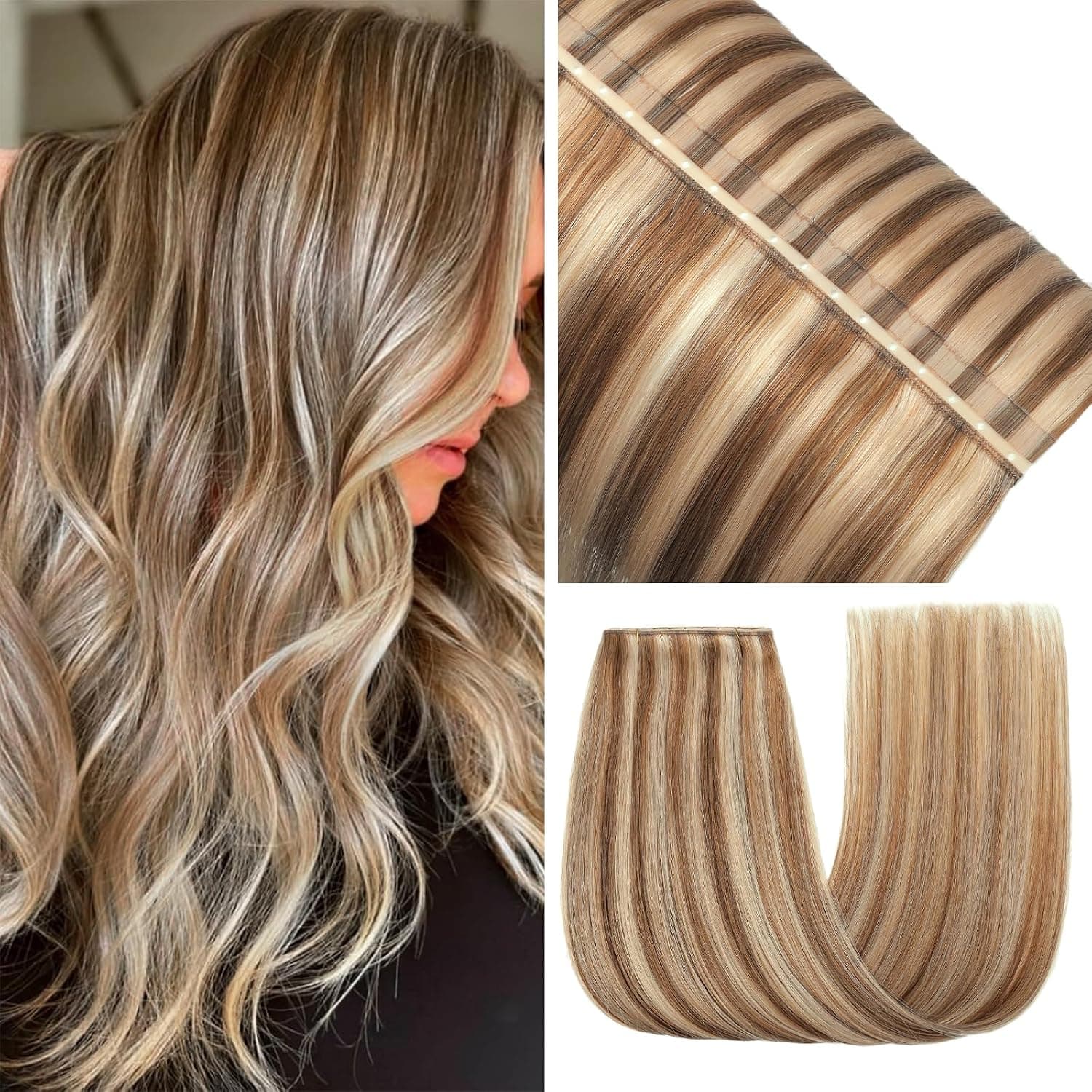Extensiones Pelo Natural, 1pc 50g 50cm Double Weft Natural Extensiones De Pelo natural Human Hair Extension（20Inch,P6/18K#）