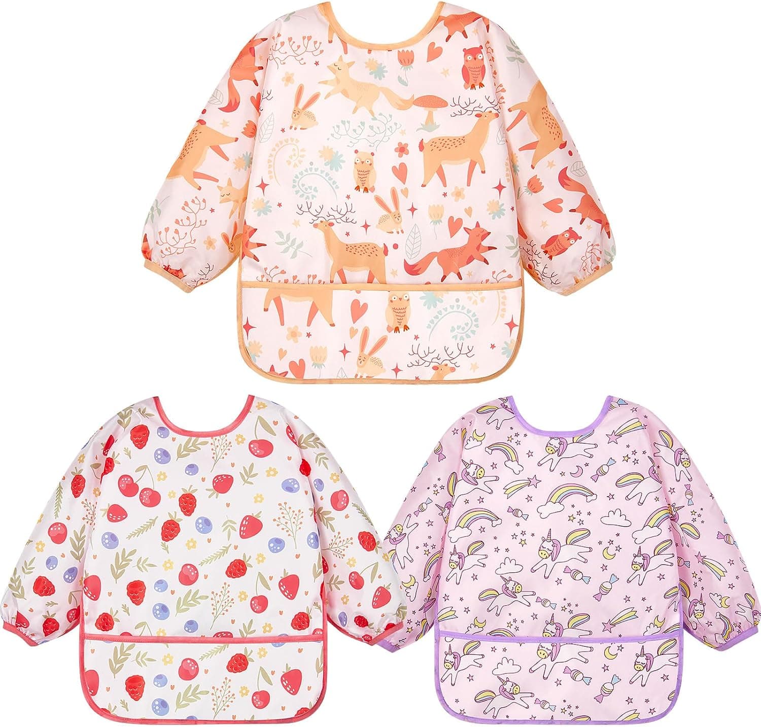 Lictin 5 Pcs Babero con Mangas Impermeable- Babero de Manga Larga con Escote Ajustable para Bebes (0-24 meses)