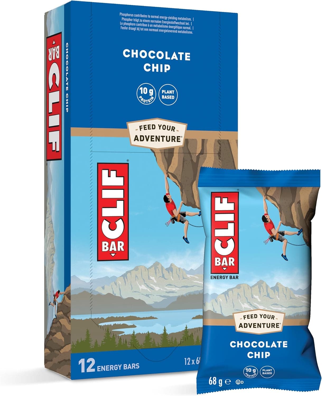CLIF BAR Chocolate Chip Barritas Energéticas, 12 x 68 g