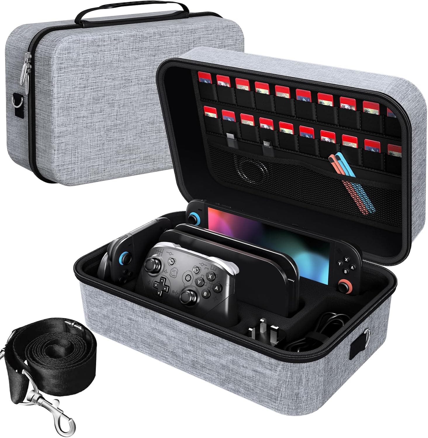 ivoler Funda para Nintendo Switch 2, Protectora Dura de Lujo para Interruptor portátil, Estuche para la Consola Nintendo Switch 2, y Otros Accesorios Contiene 20 Cartuchos de Juego-Gris