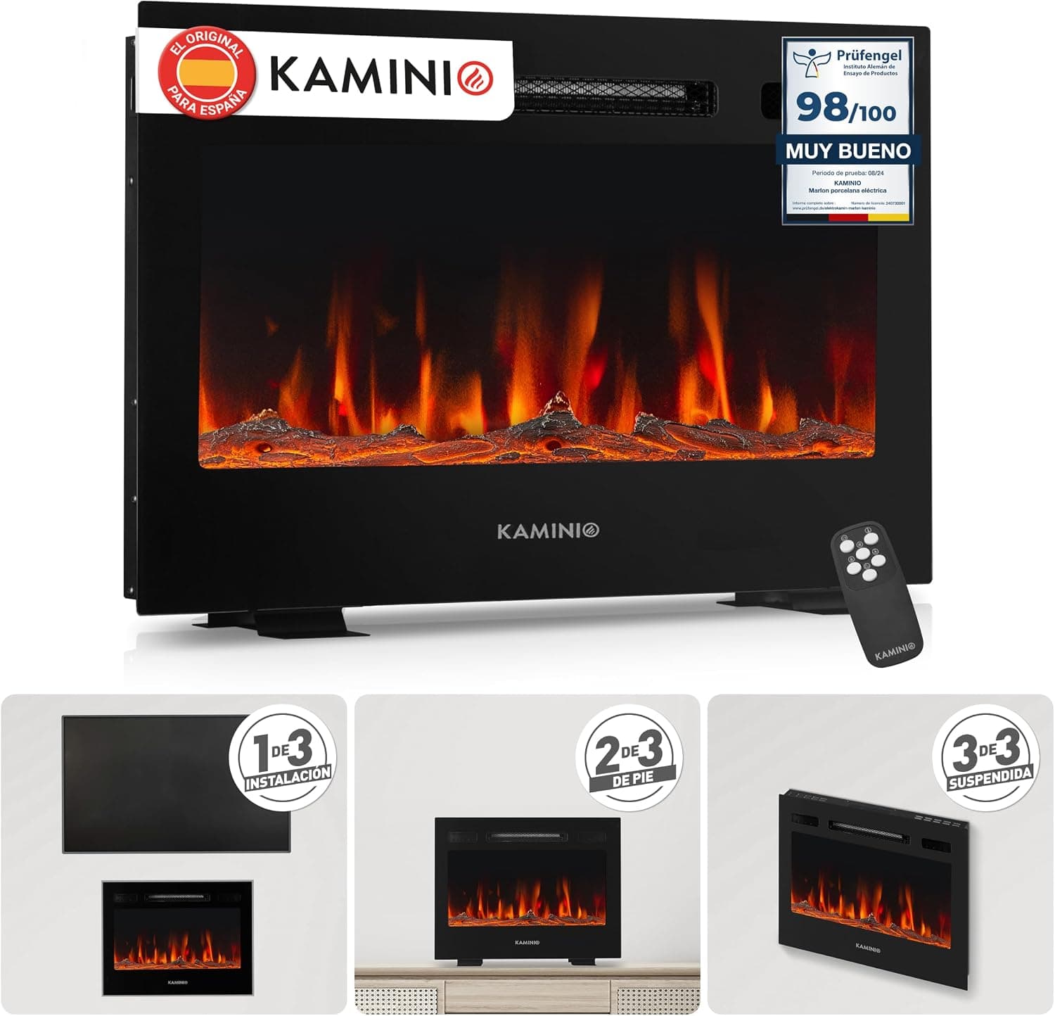 KAMINIO® Marlon Pro 24 Chimenea eléctrica Decorativa con Calefactor