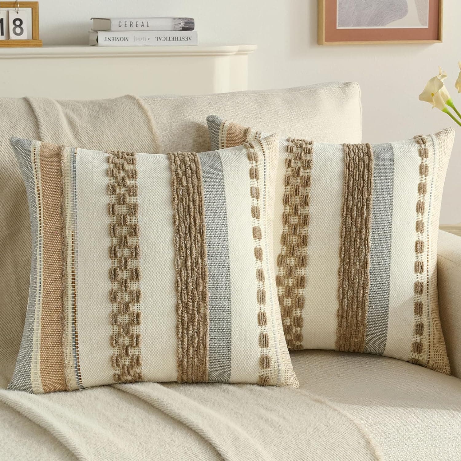 FUTEI Fundas de Cojín 45x45 cm Tufting Boho Juego de 2 Marrón