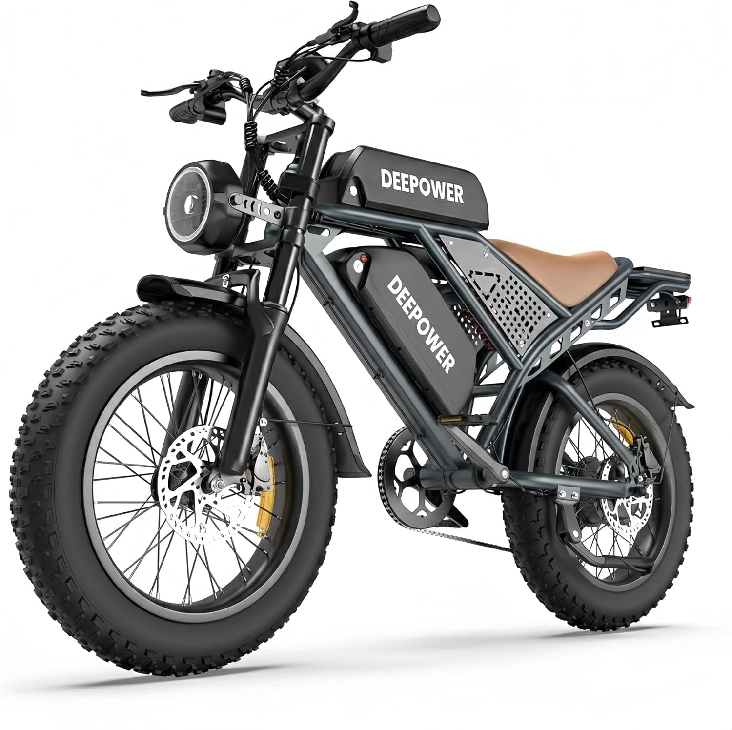 DEEPOWER S8 Bicicleta Eléctrica De Doble Motor, Batería Extraíble 48V 60Ah, Autonomía 120-250KM, Neumáticos Gruesos 20'', 7 Velocidades, Suspensión Completa, Frenos Hidráulicos (Nero Metallizzato)