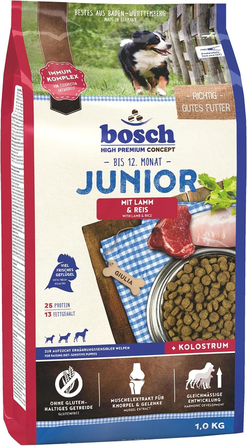bosch HPC Junior con cordero y arroz | Alimento seco para la cría de cachorros nutricionalmente sensibles | 1 x 1 kg