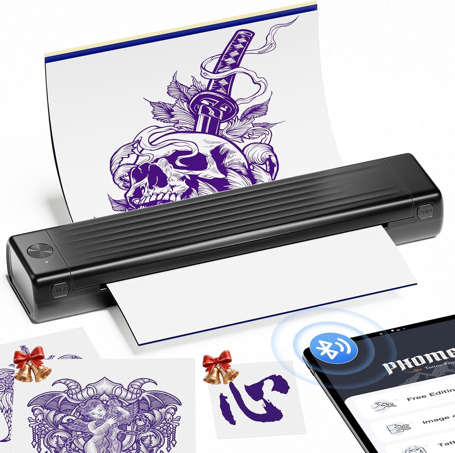 Itari Termocopiadora Tattoo, Impresora Tatuajes con 10 Hojas de Papel de Transferencia, Impresora Termica Tattoo, Prensas de impresión Compatible con Smartphone PC, Negro