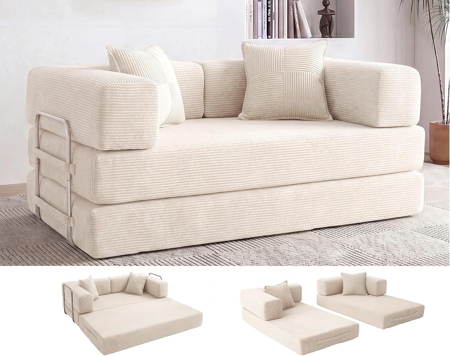 Vipbear Sofá Cama 2 Plazas, 180cm Modular Versátil Sofá Convertible 5 en 1