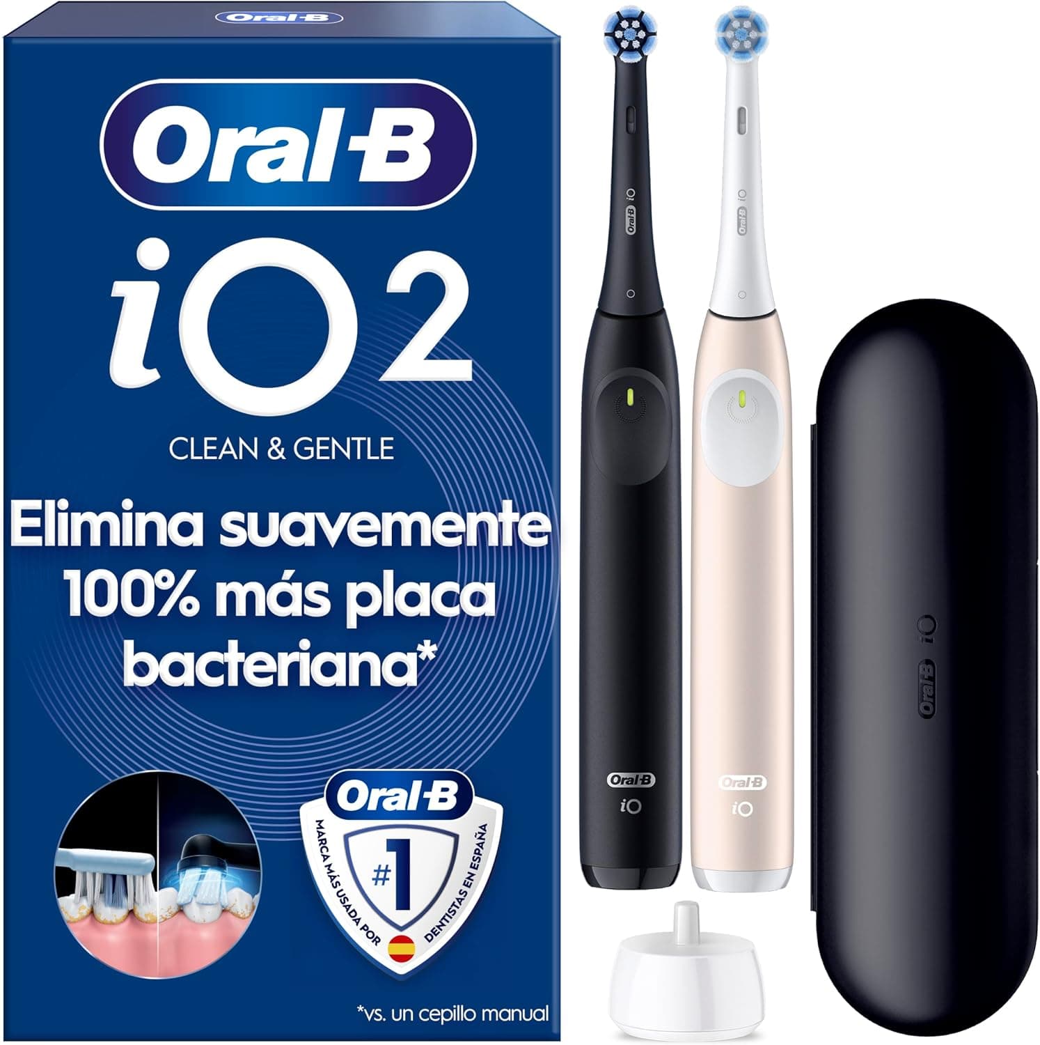Oral-B iO 2 Cepillos de Dientes Eléctricos, Negro y Rosa, Pack de 2
