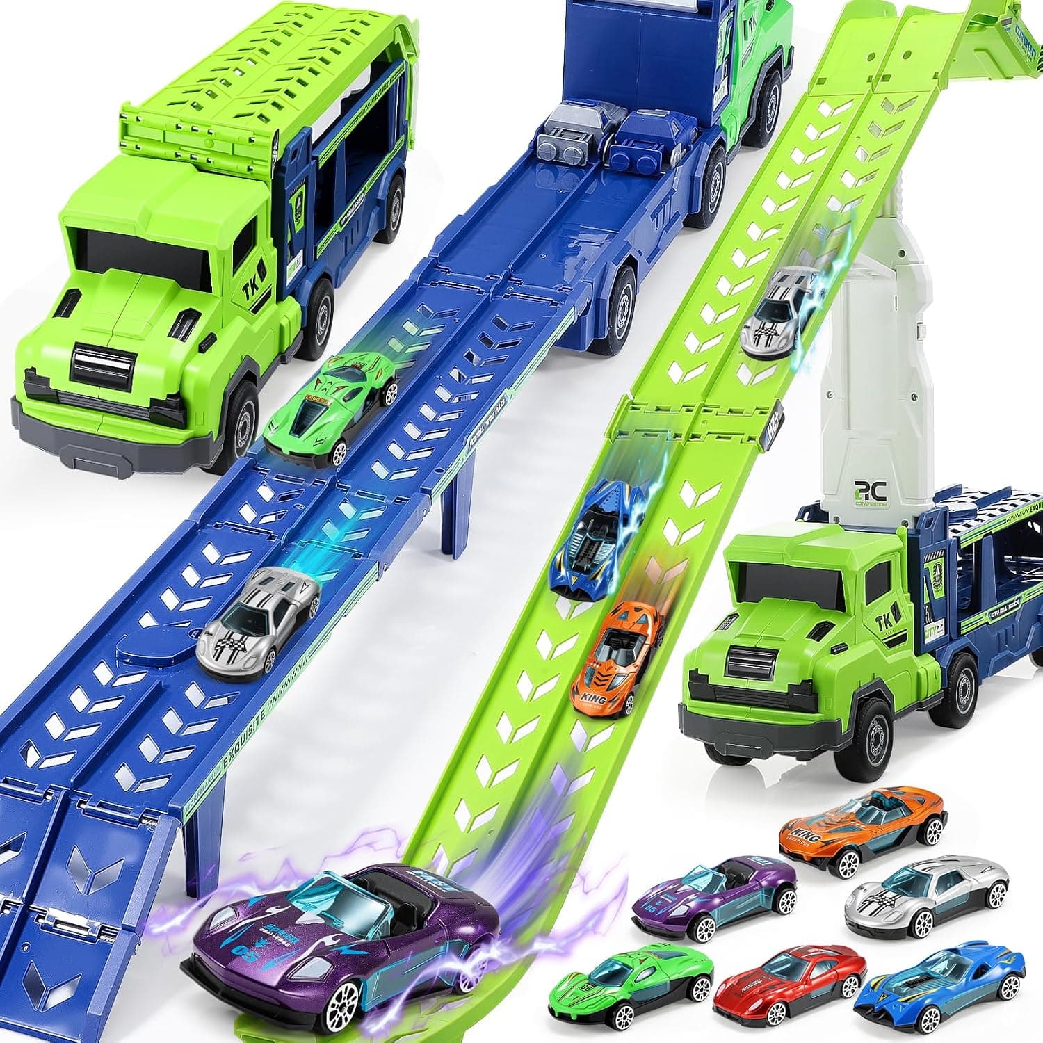 EUCOCO Juguetes Niños 2 3 4 5 6 7 8 9 10 Años, Camión de Juguete con 6 Mini Coches Regalo Niño Niña 2-10 Años Camiones de Juguete para Niños 2 3 4 5 6 Años Regalo para Niños 6 7 8 9 10 Años