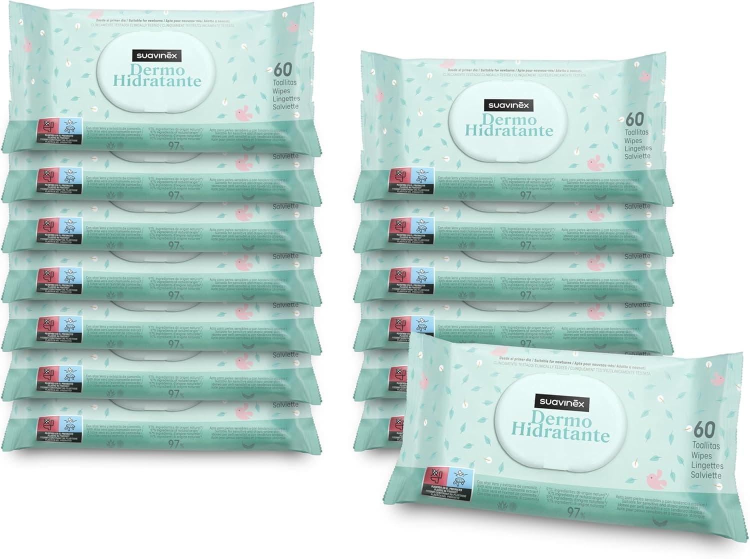 Suavinex, Pack 14 x 60 (840) Toallitas Húmedas Dermohidratantes, Bebés +0M