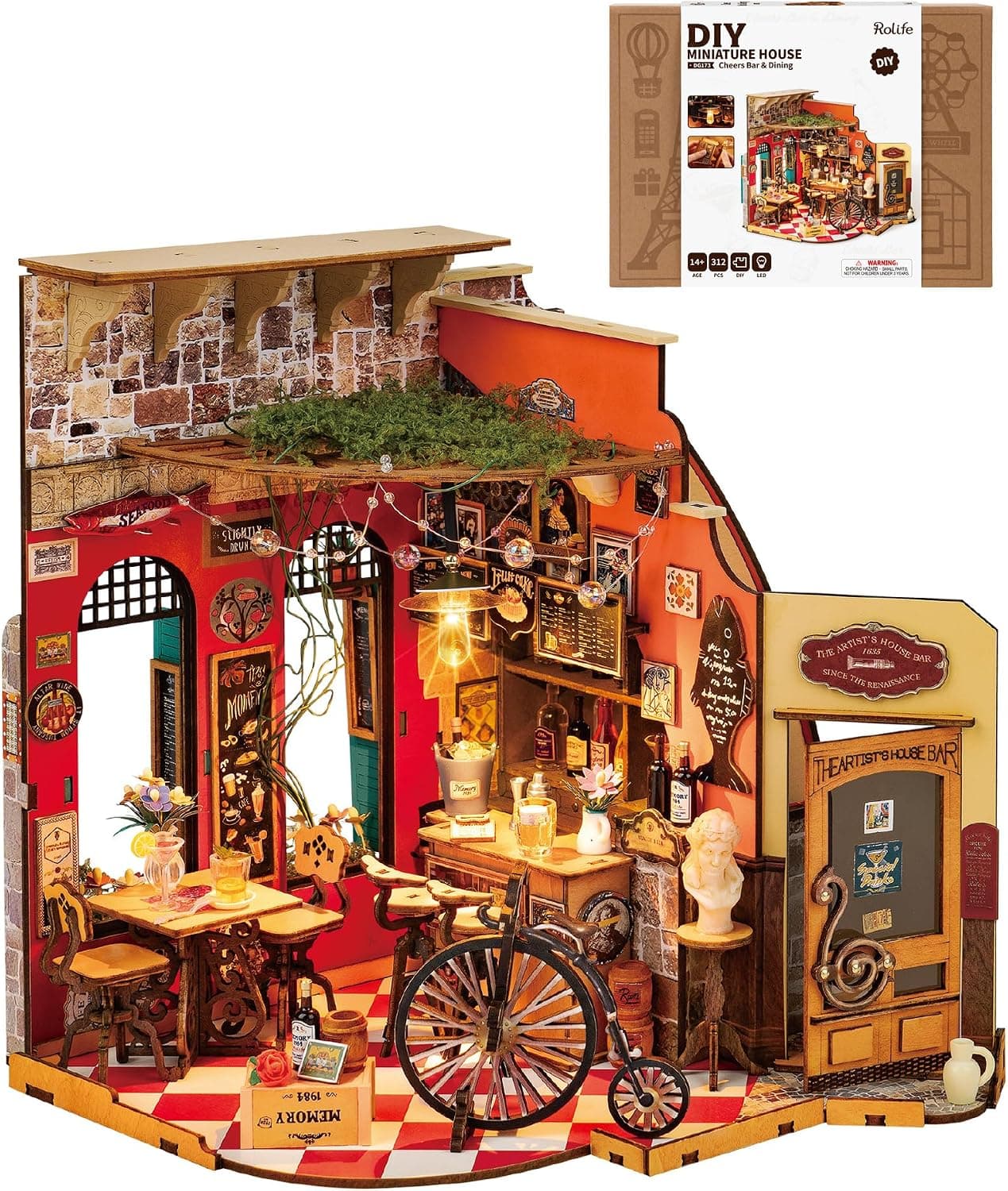 Rolife Maquetas -DIY Miniature House Diorama Cheers Bar, Casas Miniaturas para Montar Puzzle 3D Madera Book Nook para Adultos Adolescentes