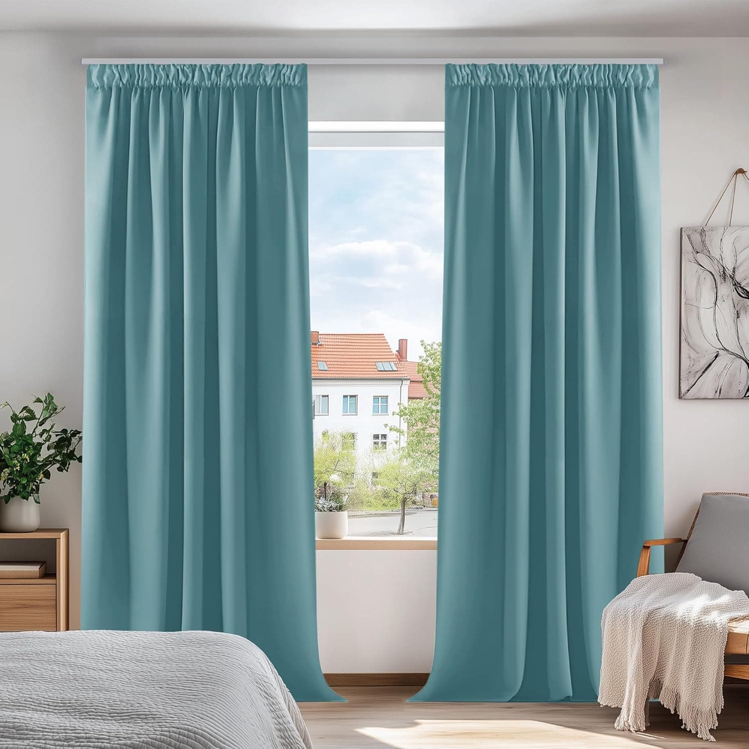Deconovo Cortinas Opacas Térmicas, 2 Piezas, 132x160 cm, Azul Cielo