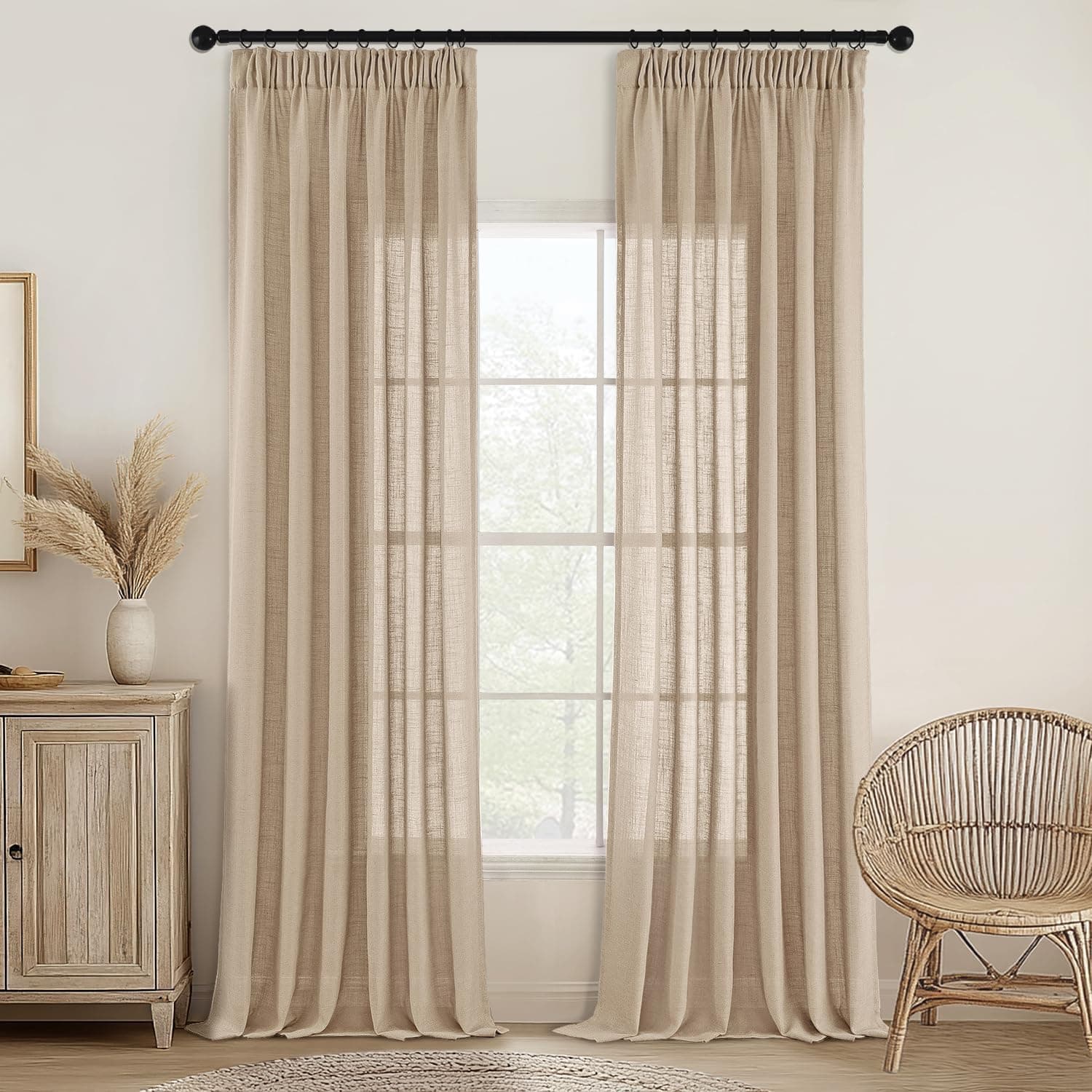 MIULEE Cortinas de Lino Translúcido 2 Piezas Trigo 225x140cm (HxL)