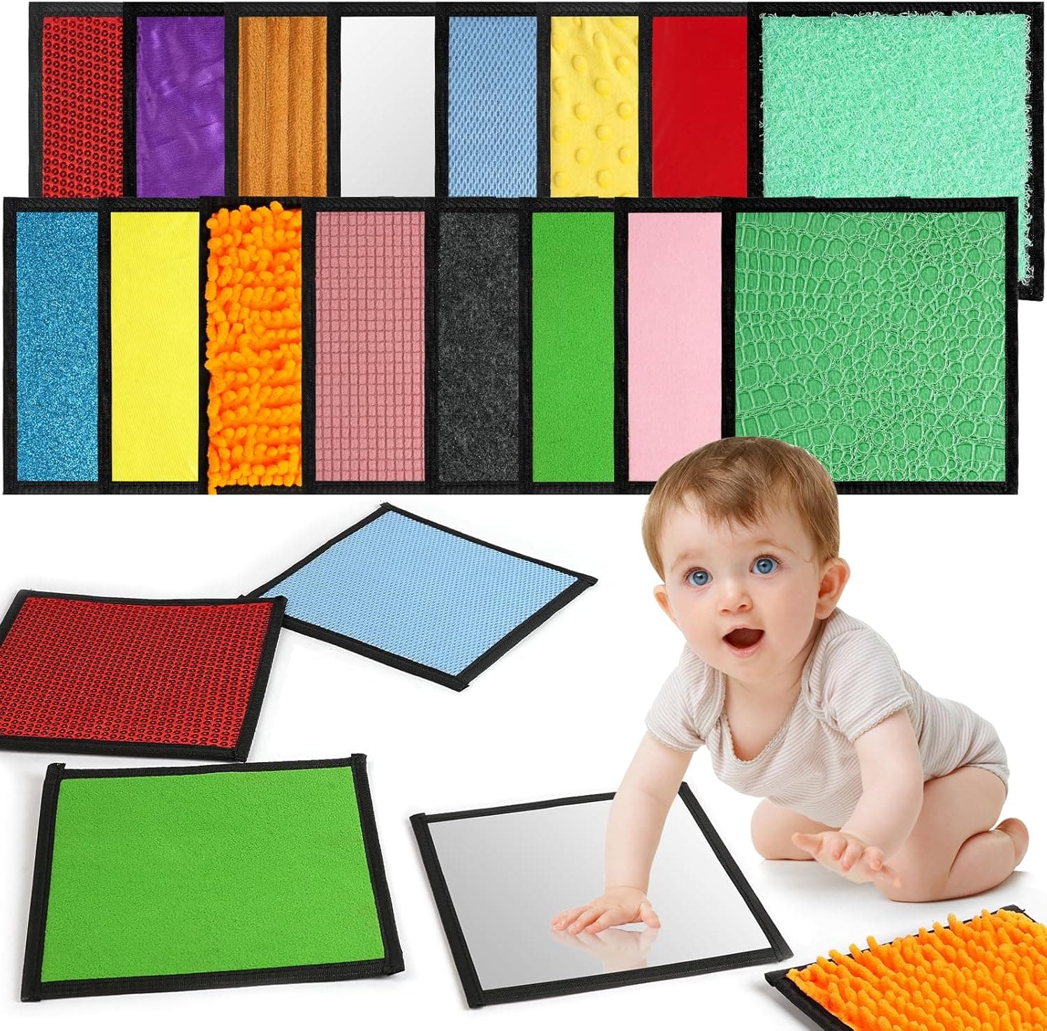 Vicloon Alfombrillas Sensoriales para Niños, 16 Piezas de Esteras Sensoriales para Niños Autistas, Textura Multisensorial Juguetes, Antideslizante, para Niños Exploración Sensorial (Cuadrado)