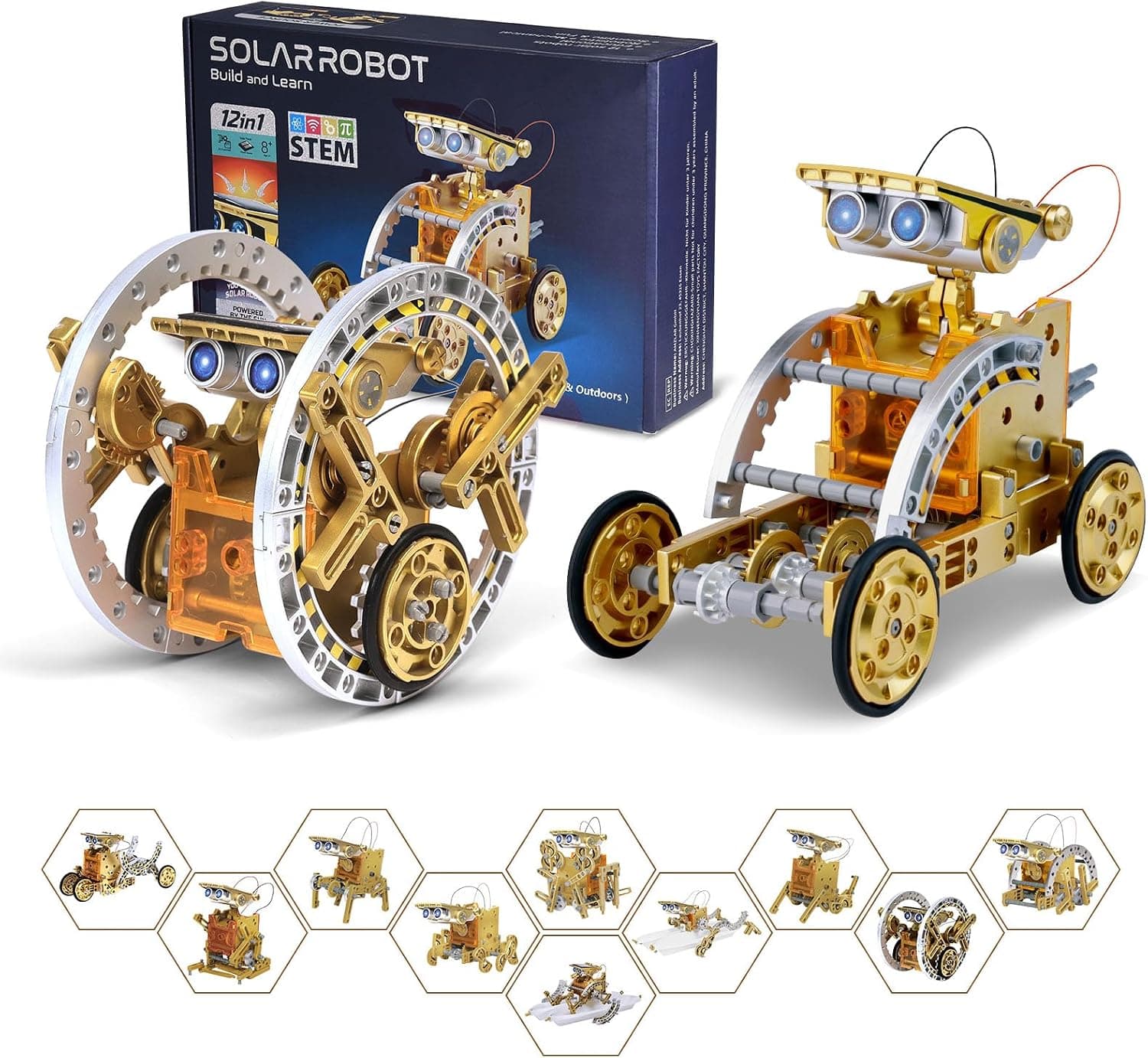 OMWay Robot Solar, Regalos para Niño 7 8 9 10 11 12 Años, Juguete y Kit de Robótica Educativos Ciencia Experimentos para Niños, Dorado