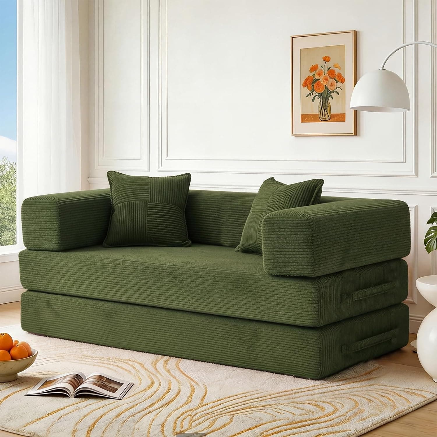 160cm Sofá Cama 2 Plazas con Espuma & Muelles para Salón,Verde
