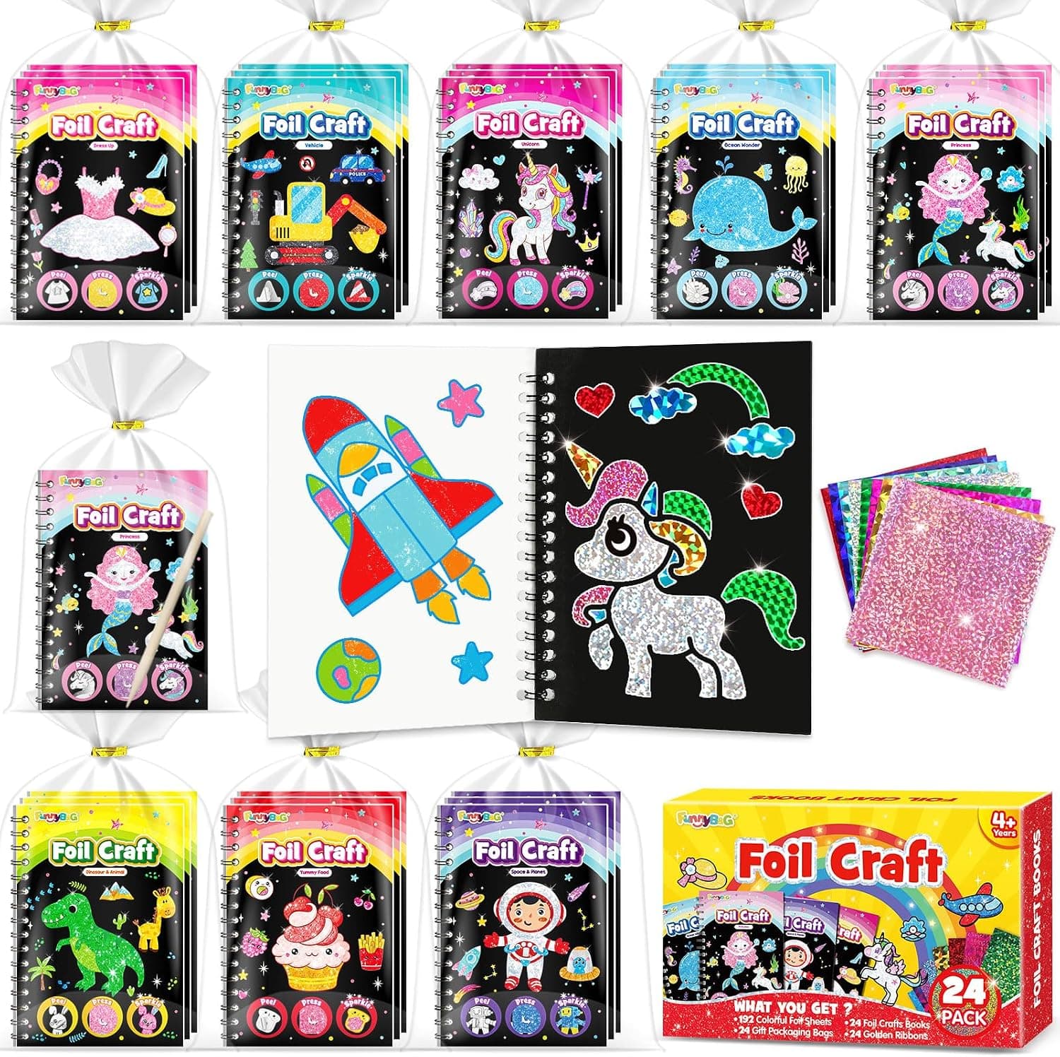 FUNNYB&G 24 Pack 2 IN 1 Kit de Arte con Foil + Libros de Colorear