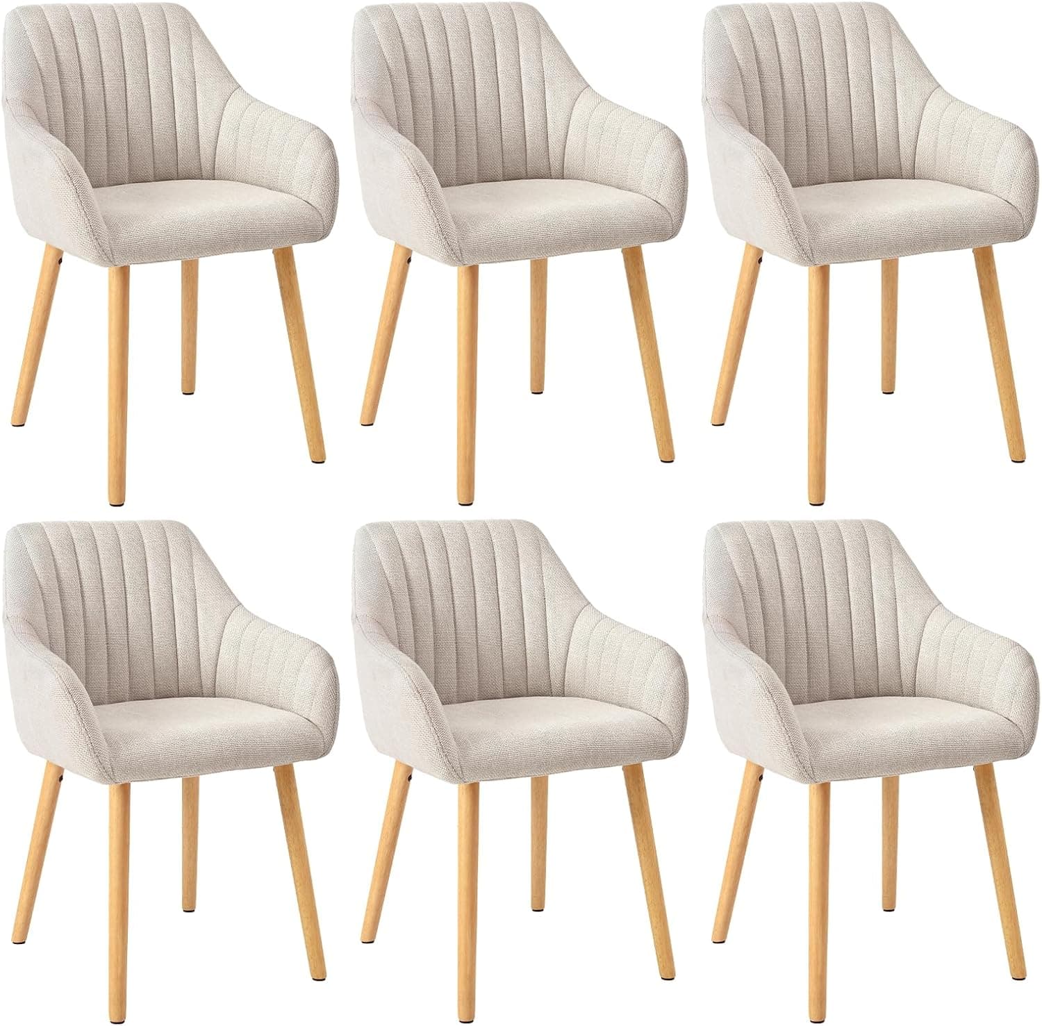 Juego de 6 sillas de Comedor Beige con reposabrazos de Lino, sillas de Comedor, Silla de salón, Silla de Cocina