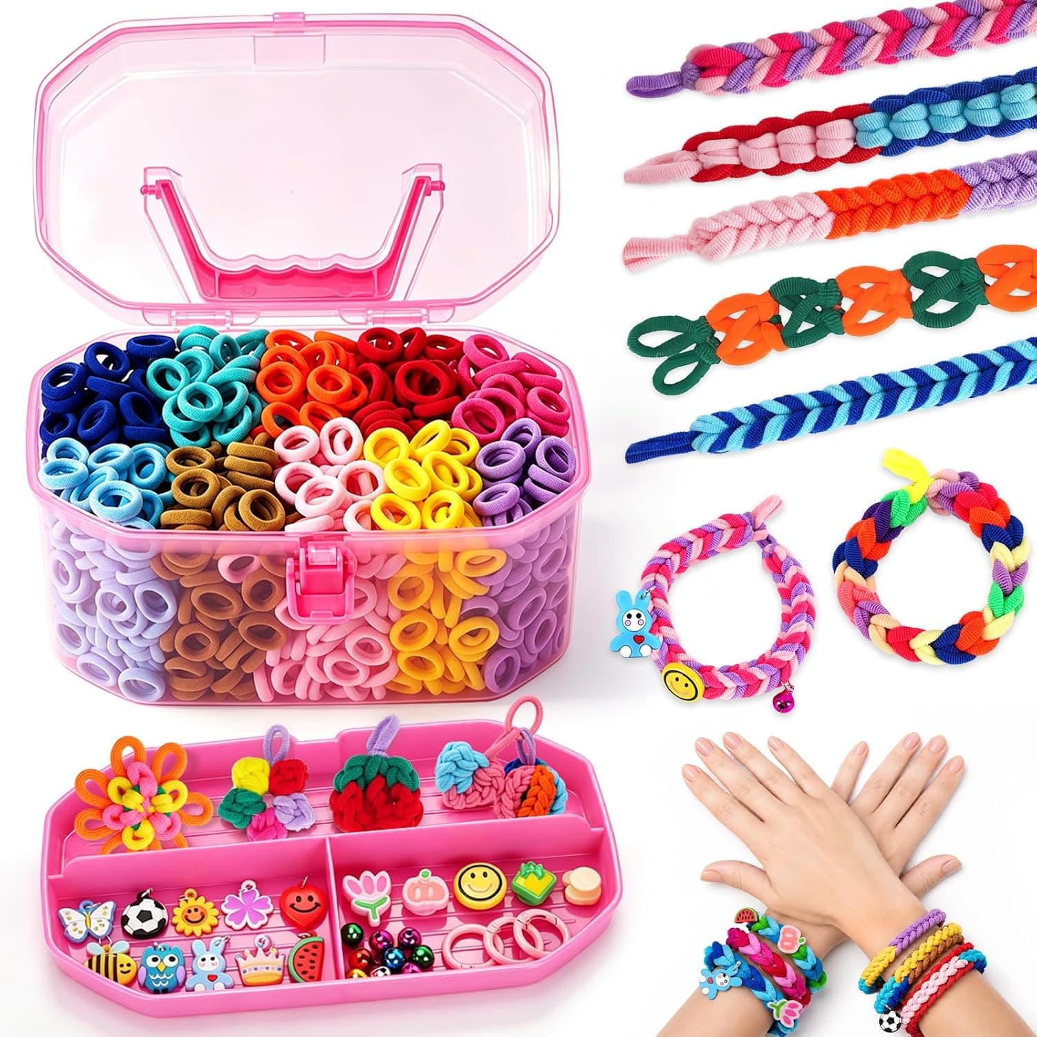 FunzBo Kit de Gomas para Hacer Pulseras 1000pcs, Set de Manualidades para Niñas, Bandas Elásticas de Colores para Crear Joyas y Brazaletes, Juego DIY Creativo, Regalo Original Cumpleaños Niños +6 Años
