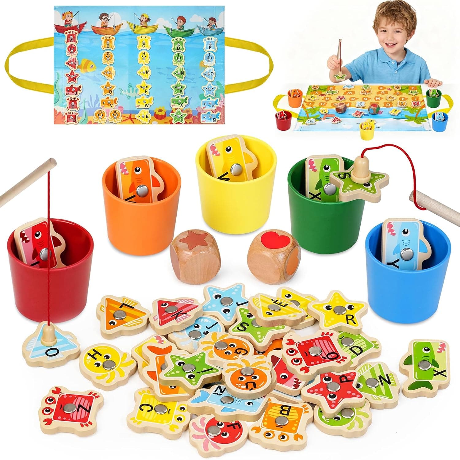 Juguetes Niños 2 3 4 Años, Juguetes Montessori 2-4 Años de Madera para Pescar en Español - Juegos Educativos Niños 2-4 Años, Regalos Cumpleaños Niños 2-5 Años