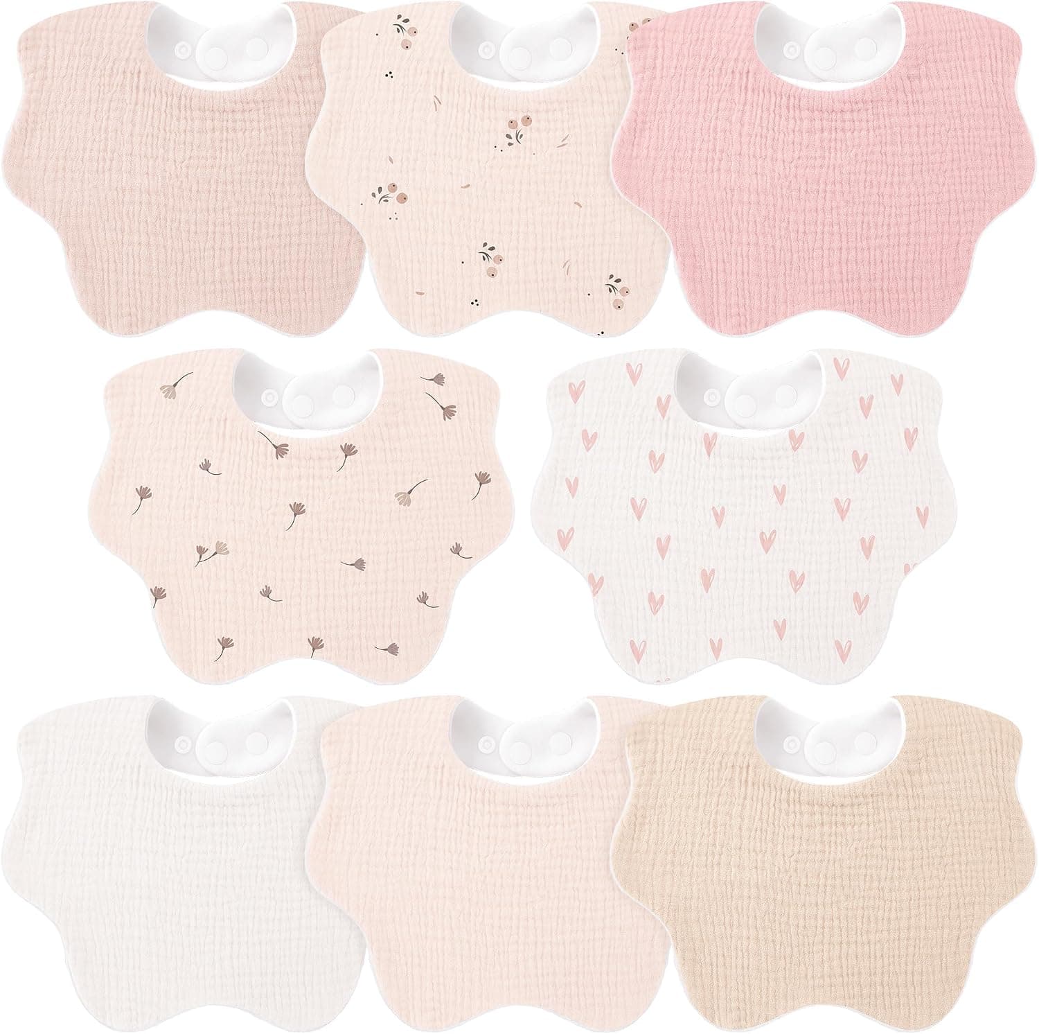Bearmoss Baberos Bebé Recién Nacido Muselina de Algodón Bavoirs Bebe,Absorbe y Ajustable Baberos Bandana,Baberos para Bebés en Fase de Dentición para Bebe 8 Piezas
